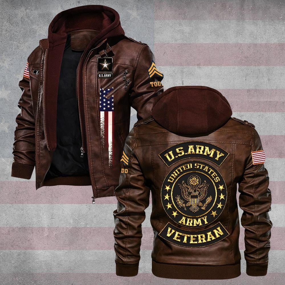 Premium Custom US Army Veteran Leather Jacket VPVC702156, Gifts For Army Veteran, Gifts On Father's Day, Veterans Day.