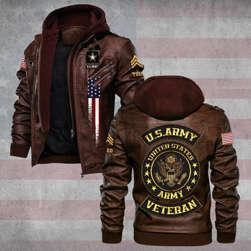 Premium Custom US Army Veteran Leather Jacket VPVC702156, Gifts For Army Veteran, Gifts On Father's Day, Veterans Day.
