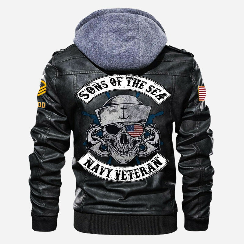 Premium Custom US Navy Veteran Leather Jacket VPVC702157, Gifts For Navy Veteran, Gifts On Father's Day, Veterans Day.