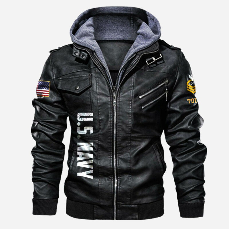 Premium Custom US Navy Veteran Leather Jacket VPVC702157, Gifts For Navy Veteran, Gifts On Father's Day, Veterans Day.
