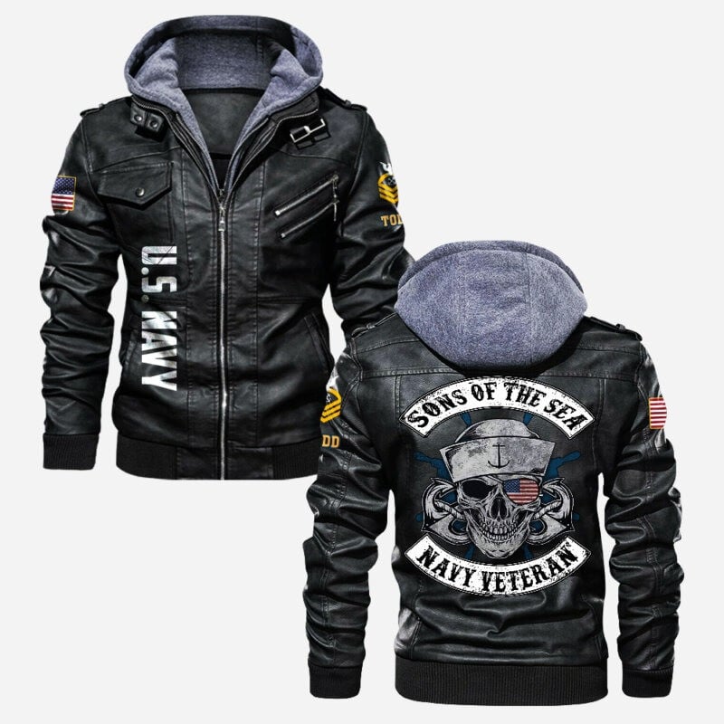 Premium Custom US Navy Veteran Leather Jacket VPVC702157, Gifts For Navy Veteran, Gifts On Father's Day, Veterans Day.
