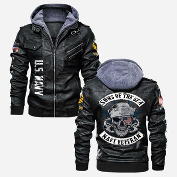 Premium Custom US Navy Veteran Leather Jacket VPVC702157, Gifts For Navy Veteran, Gifts On Father's Day, Veterans Day.