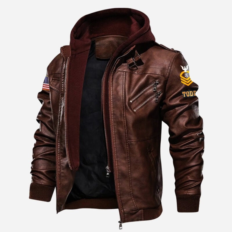 Premium Custom US Navy Veteran Leather Jacket VPVC702158, Gifts For Navy Veteran, Gifts On Father's Day, Veterans Day.