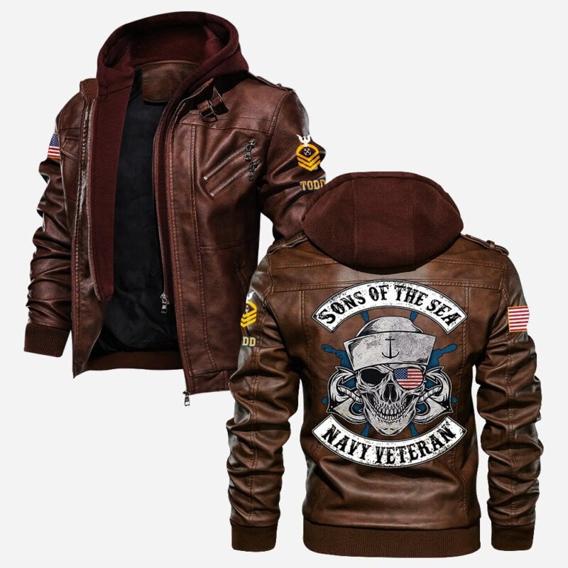 Premium Custom US Navy Veteran Leather Jacket VPVC702158, Gifts For Navy Veteran, Gifts On Father's Day, Veterans Day.