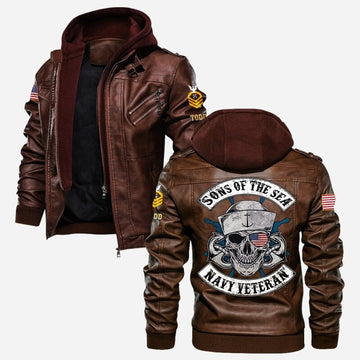 Premium Custom US Navy Veteran Leather Jacket VPVC702158, Gifts For Navy Veteran, Gifts On Father's Day, Veterans Day.