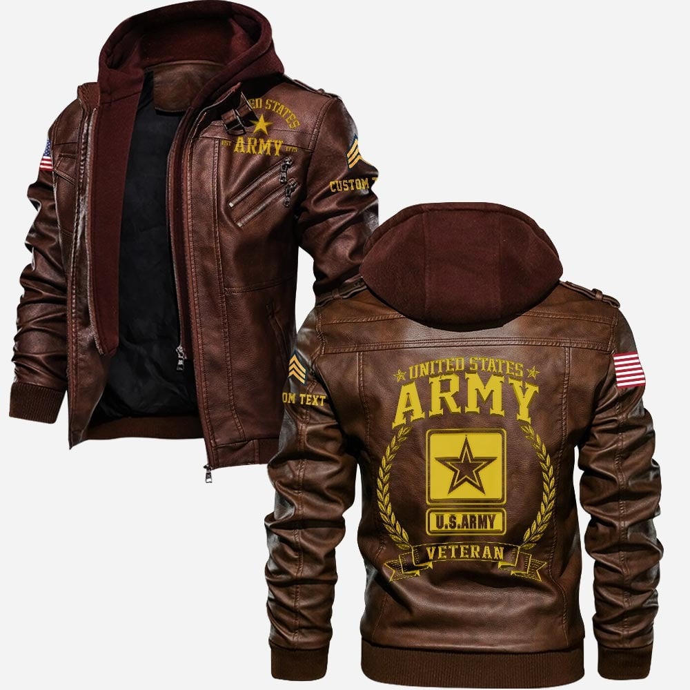 Premium Custom US Army Veteran Leather Jacket VPVC702164, Gifts For Army Veteran, Gifts On Father's Day, Veterans Day.