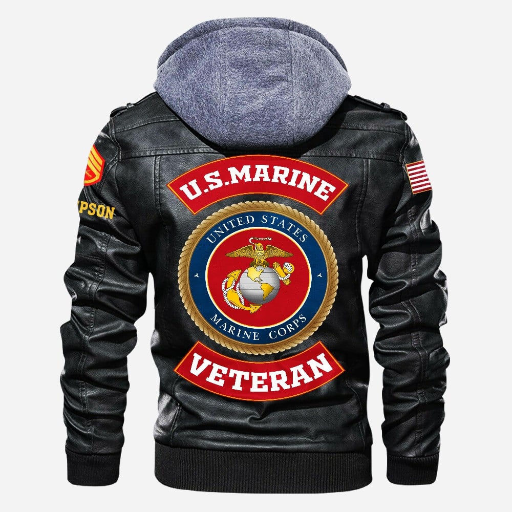 Premium Custom USMC Veteran Leather Jacket VPVC702167, Gifts For Marine Veteran, Gifts On Father's Day, Veterans Day.