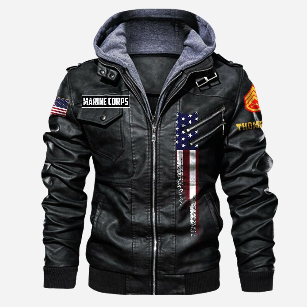 Premium Custom USMC Veteran Leather Jacket VPVC702167, Gifts For Marine Veteran, Gifts On Father's Day, Veterans Day.