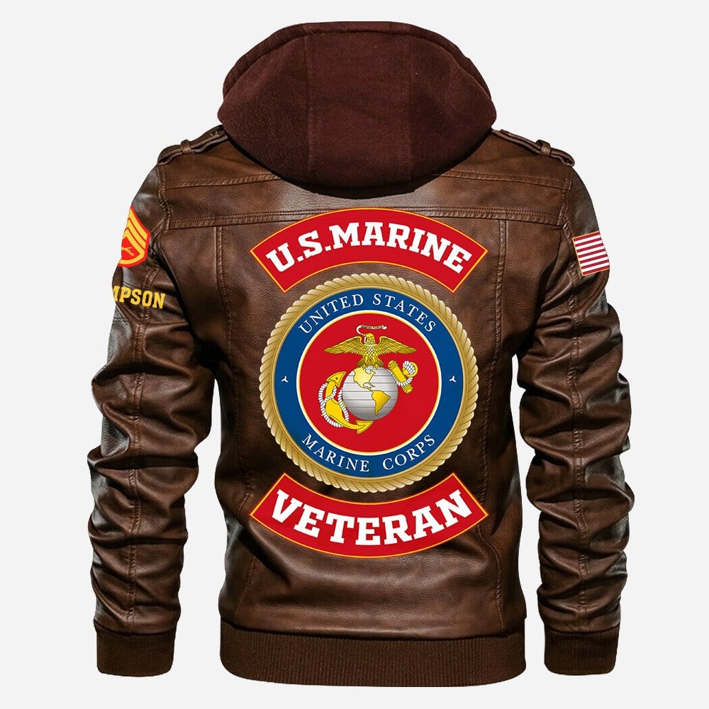 Premium Custom USMC Veteran Leather Jacket VPVC702168, Gifts For Marine Veteran, Gifts On Father's Day, Veterans Day.