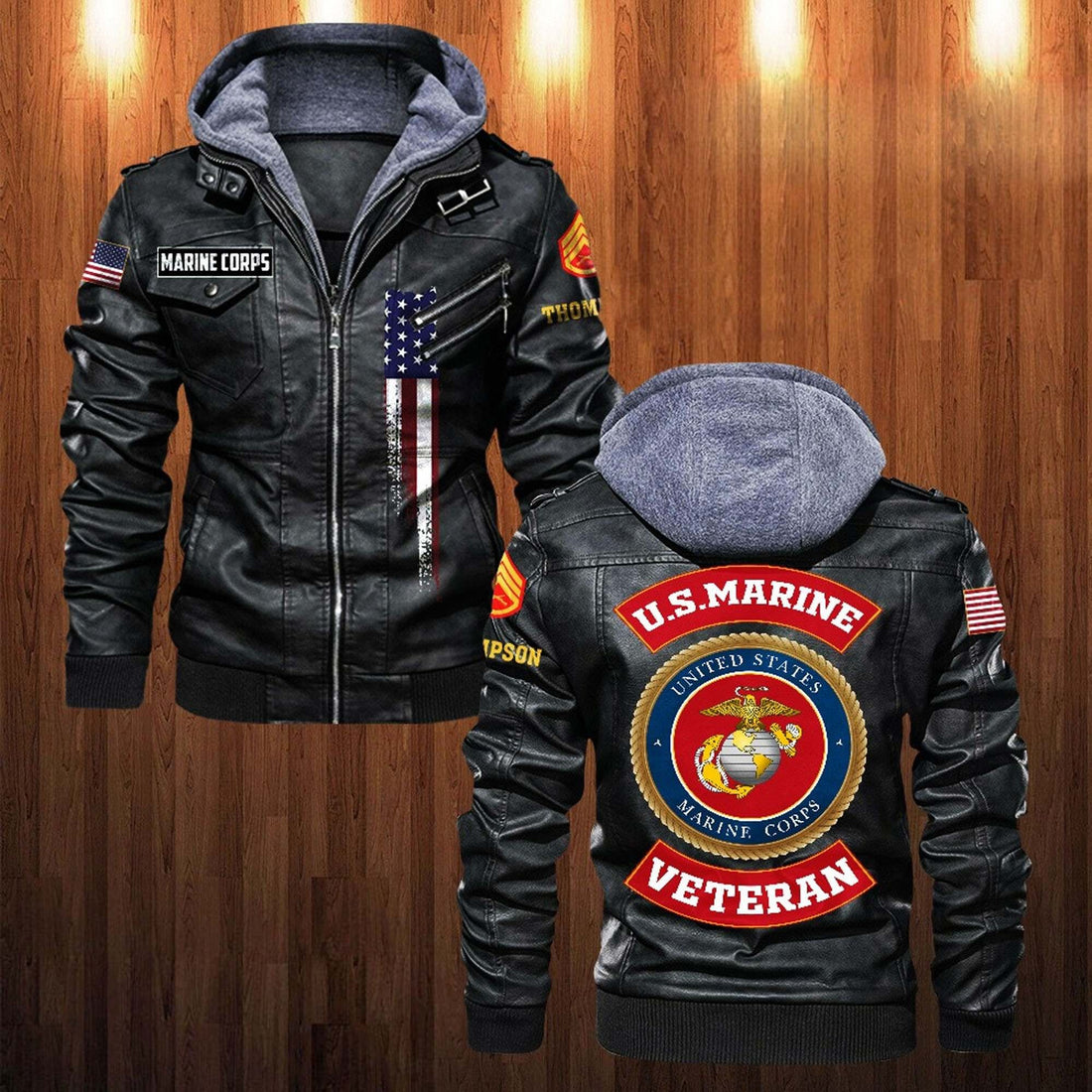 Premium Custom USMC Veteran Leather Jacket VPVC702167, Gifts For Marine Veteran, Gifts On Father's Day, Veterans Day.
