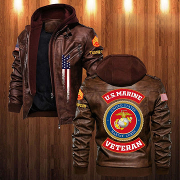 Premium Custom USMC Veteran Leather Jacket VPVC702168, Gifts For Marine Veteran, Gifts On Father's Day, Veterans Day.