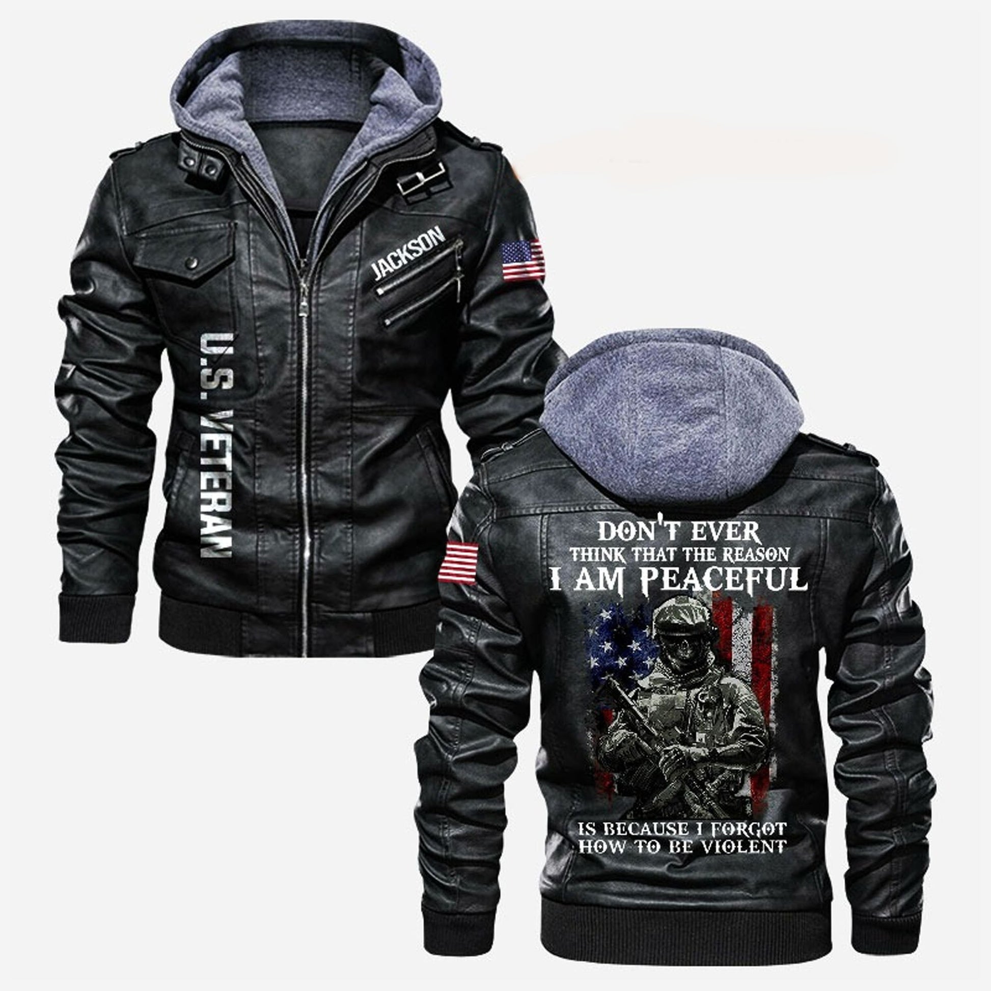 Premium Custom US Veteran Leather Jacket VPVC702169, Gifts For US Veteran, Gifts On Father's Day, Veterans Day.