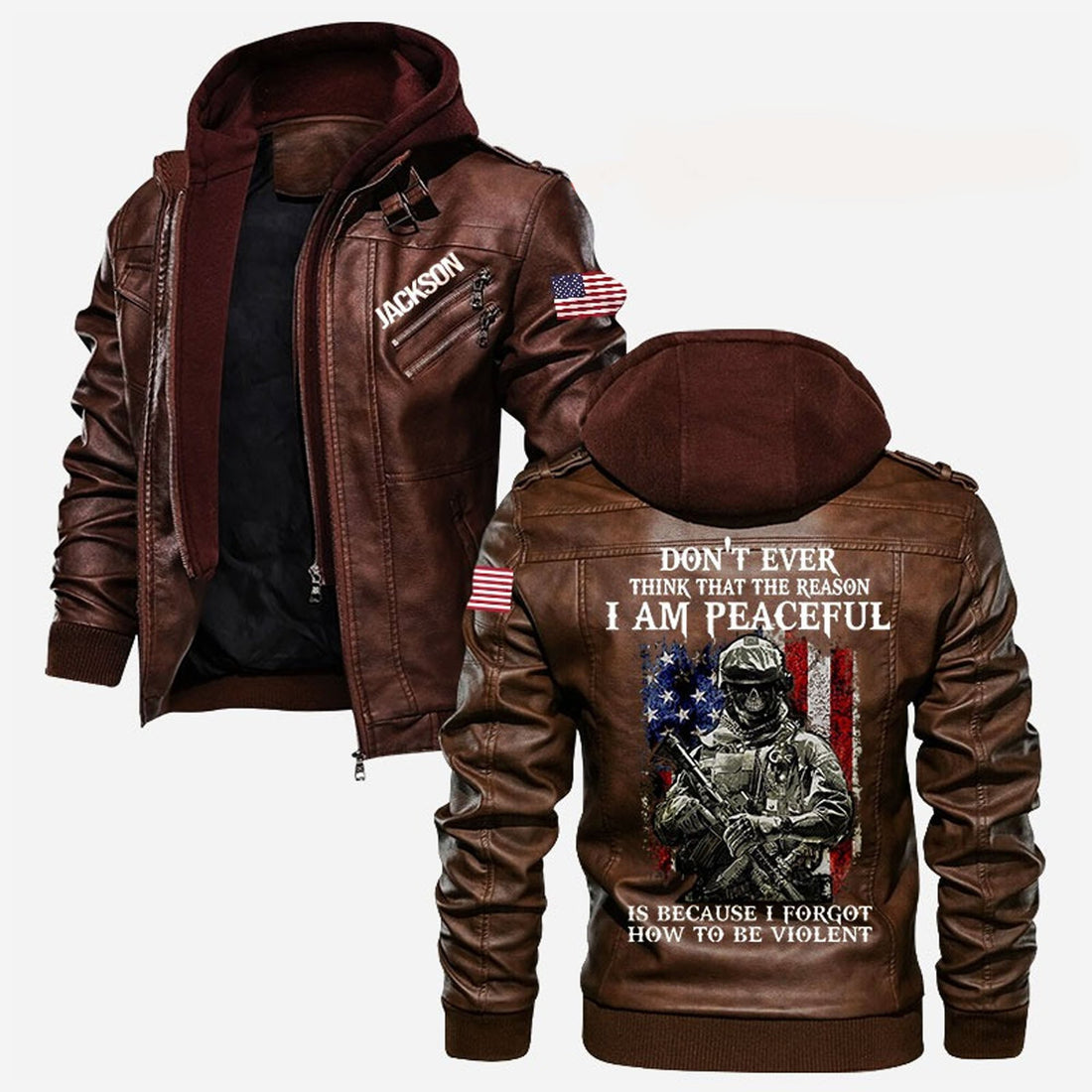 Premium Custom US Veteran Leather Jacket VPVC702170, Gifts For US Veteran, Gifts On Father's Day, Veterans Day.