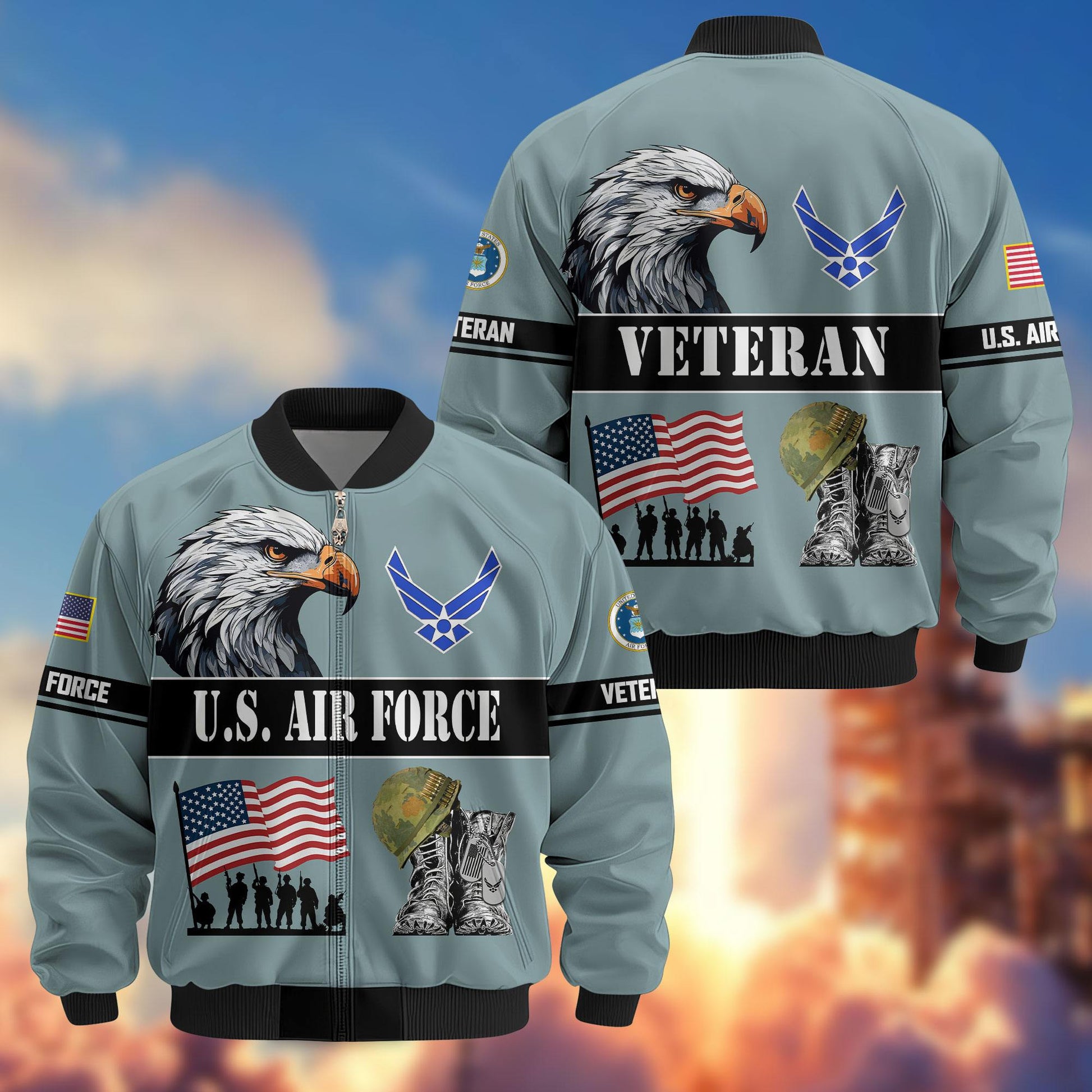 Premium US Veterans Bomber Jacket ATTN290821, Gifts For US Veterans, Gifts On Father's Day, Veterans Day.