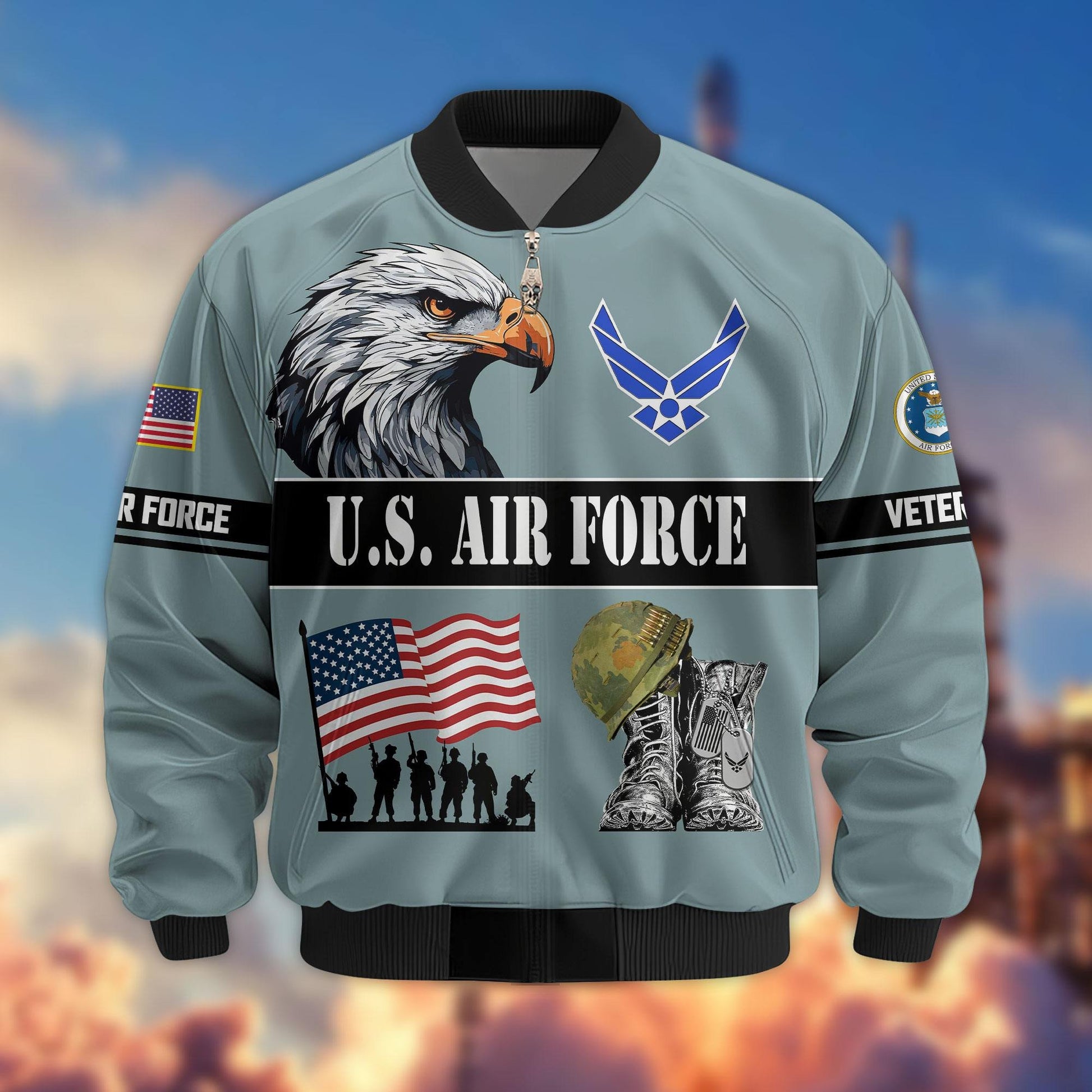 Premium US Veterans Bomber Jacket ATTN290821, Gifts For US Veterans, Gifts On Father's Day, Veterans Day.