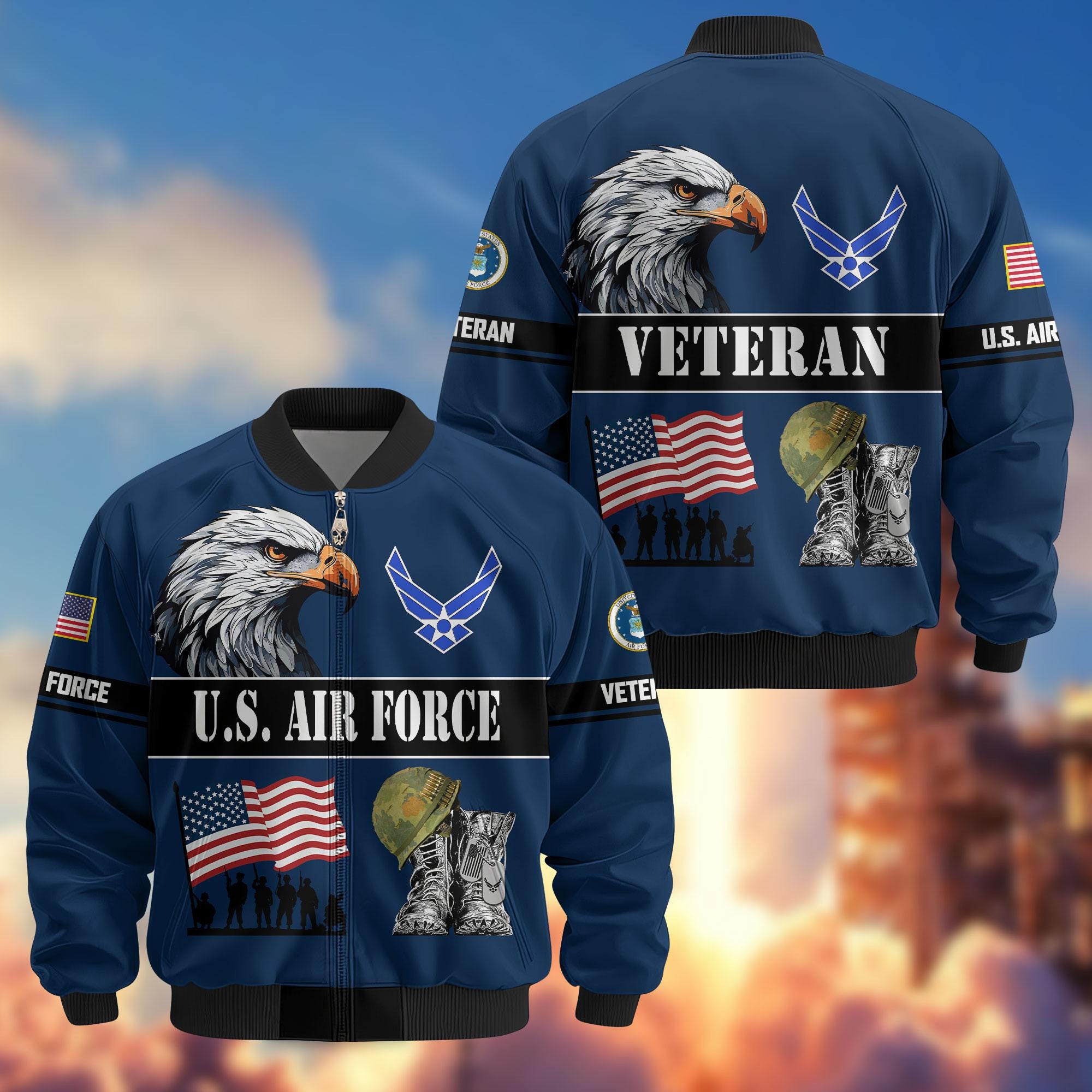 Premium US Veterans Bomber Jacket ATTN290821, Gifts For US Veterans, Gifts On Father's Day, Veterans Day.