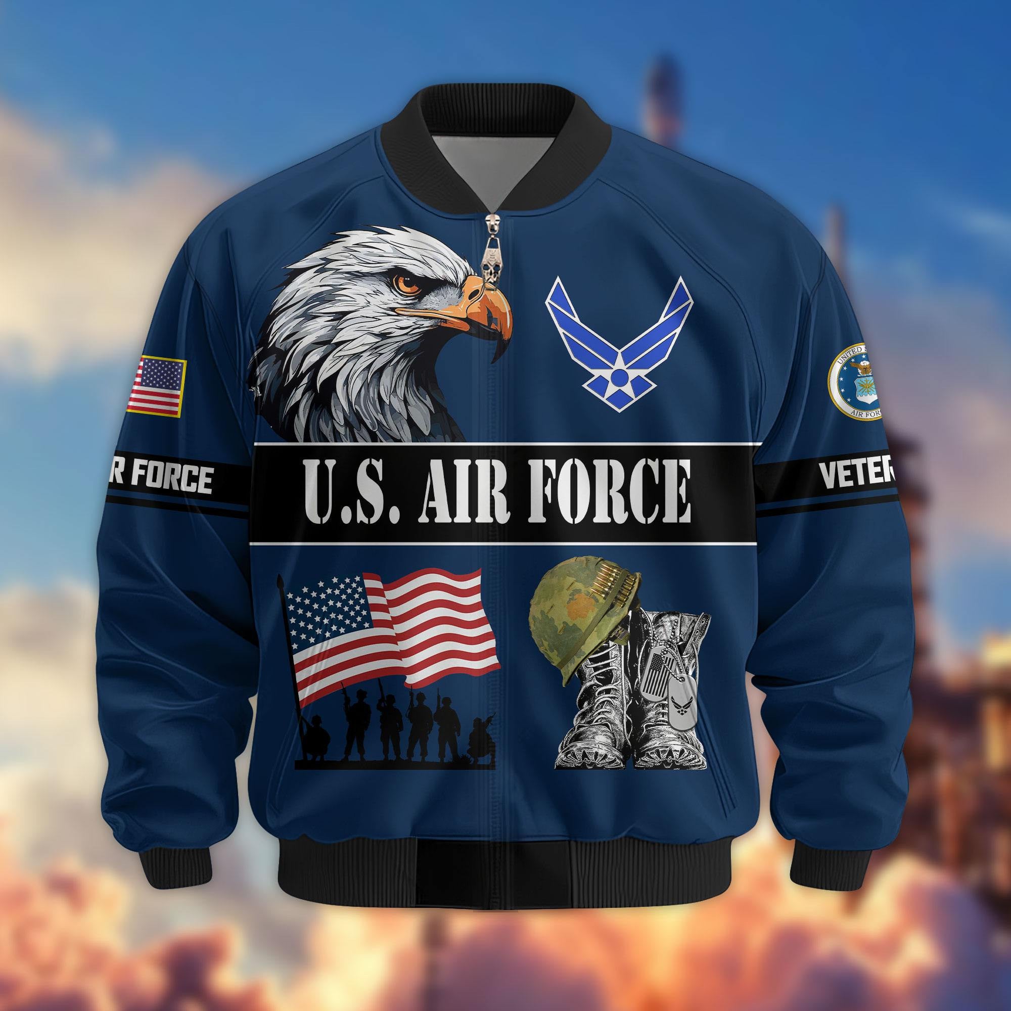 Premium US Veterans Bomber Jacket ATTN290821, Gifts For US Veterans, Gifts On Father's Day, Veterans Day.