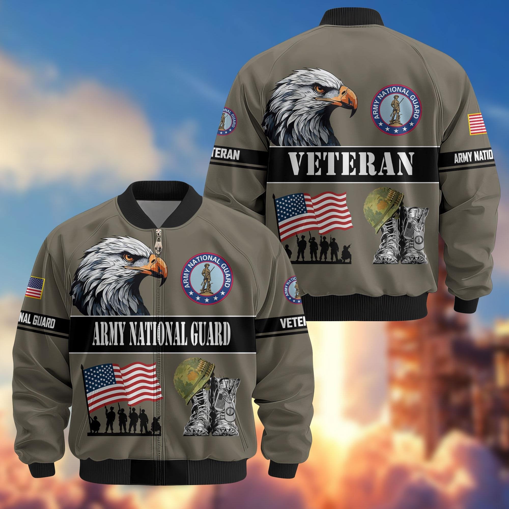 Premium US Veterans Bomber Jacket ATTN290821, Gifts For US Veterans, Gifts On Father's Day, Veterans Day.