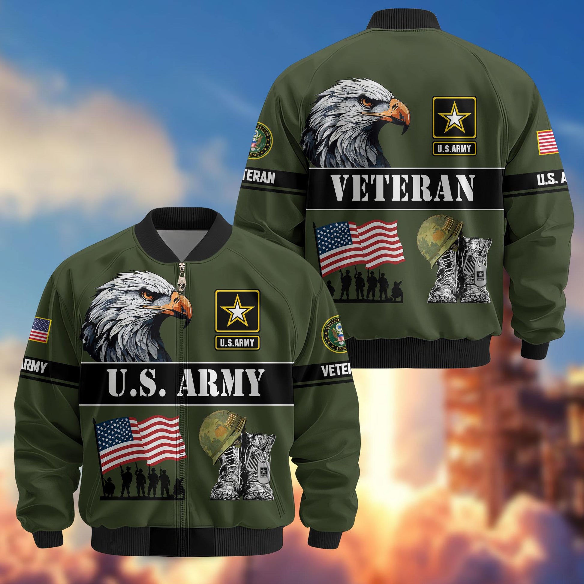Premium US Veterans Bomber Jacket ATTN290821, Gifts For US Veterans, Gifts On Father's Day, Veterans Day.