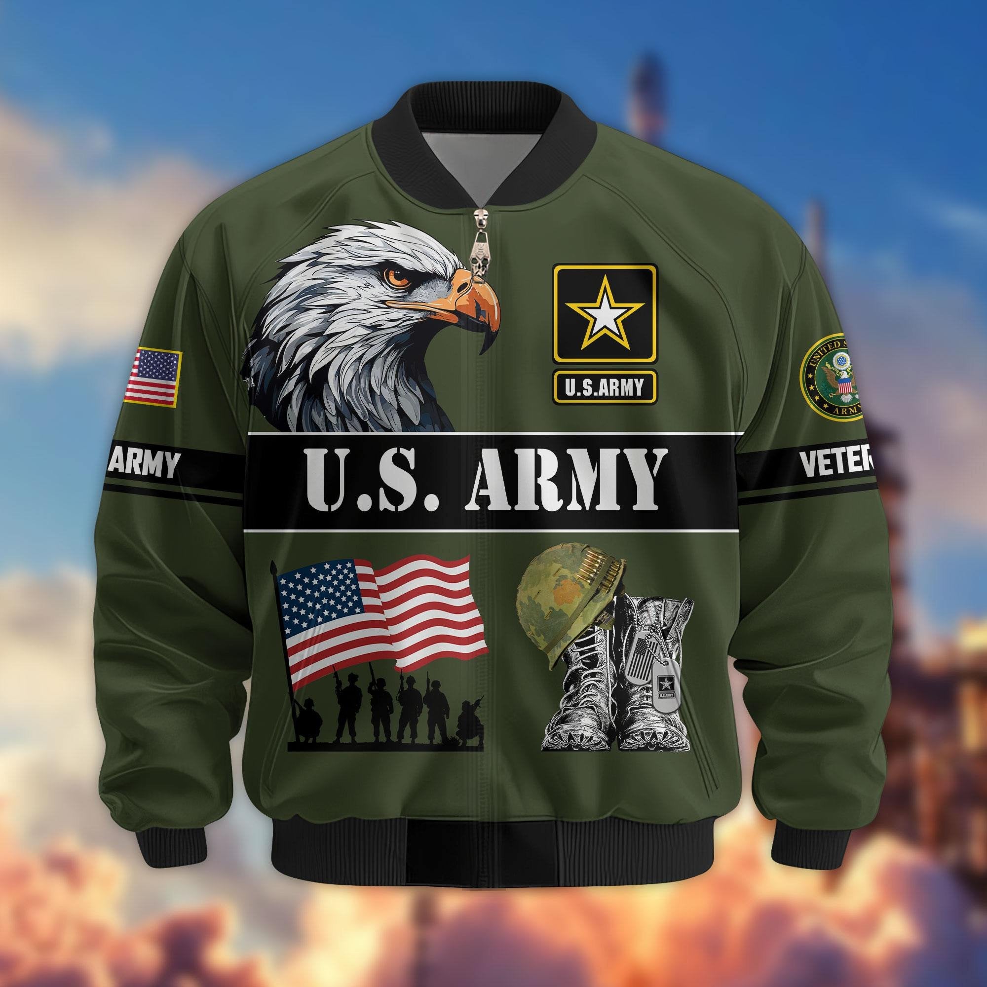 Premium US Veterans Bomber Jacket ATTN290821, Gifts For US Veterans, Gifts On Father's Day, Veterans Day.