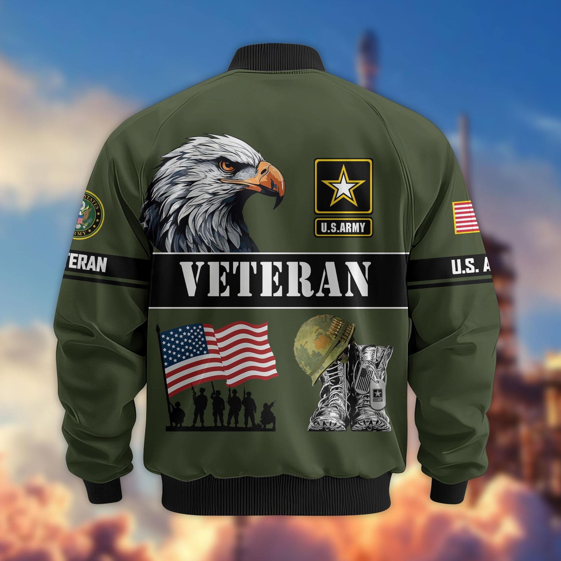 Premium US Veterans Bomber Jacket ATTN290821, Gifts For US Veterans, Gifts On Father's Day, Veterans Day.