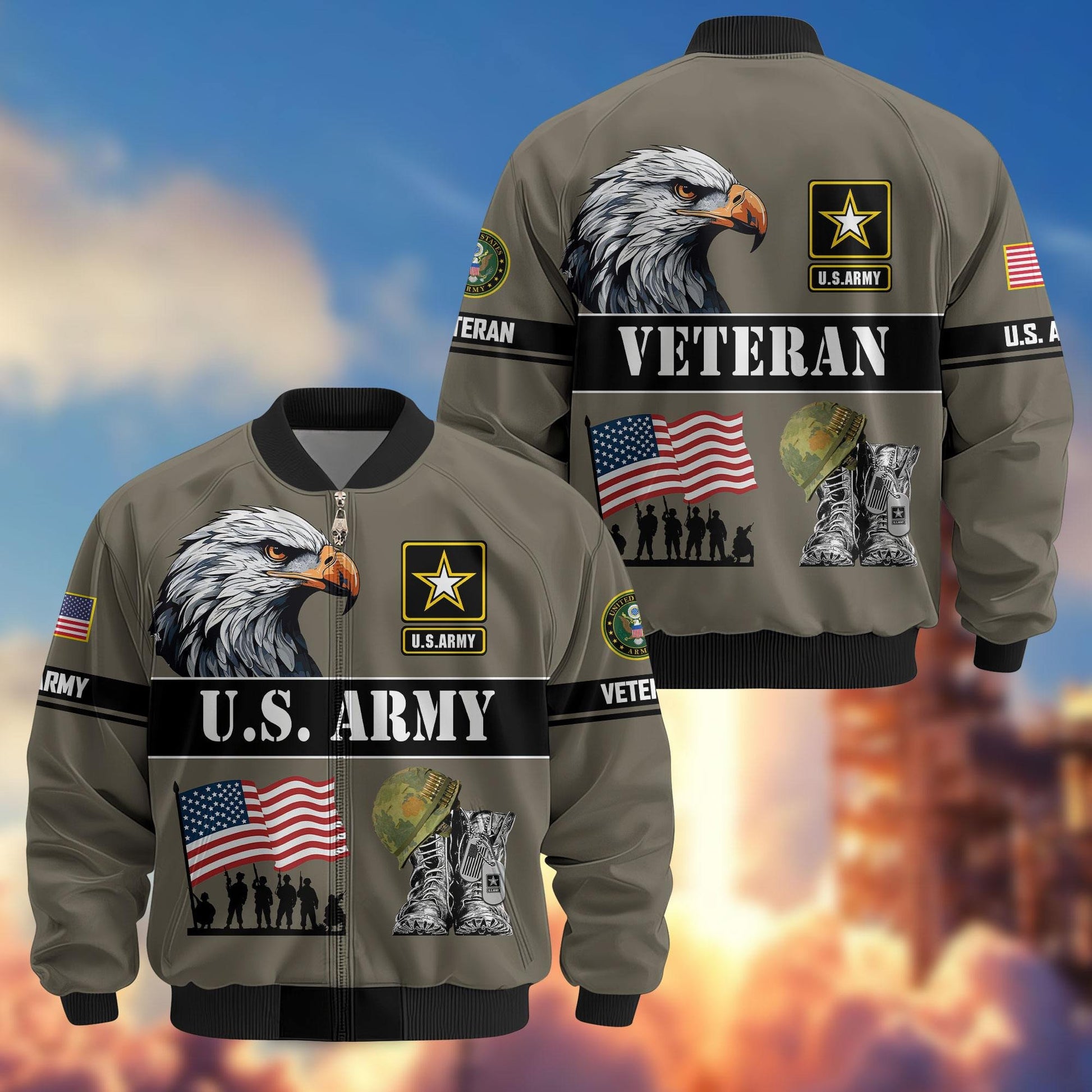 Premium US Veterans Bomber Jacket ATTN290821, Gifts For US Veterans, Gifts On Father's Day, Veterans Day.