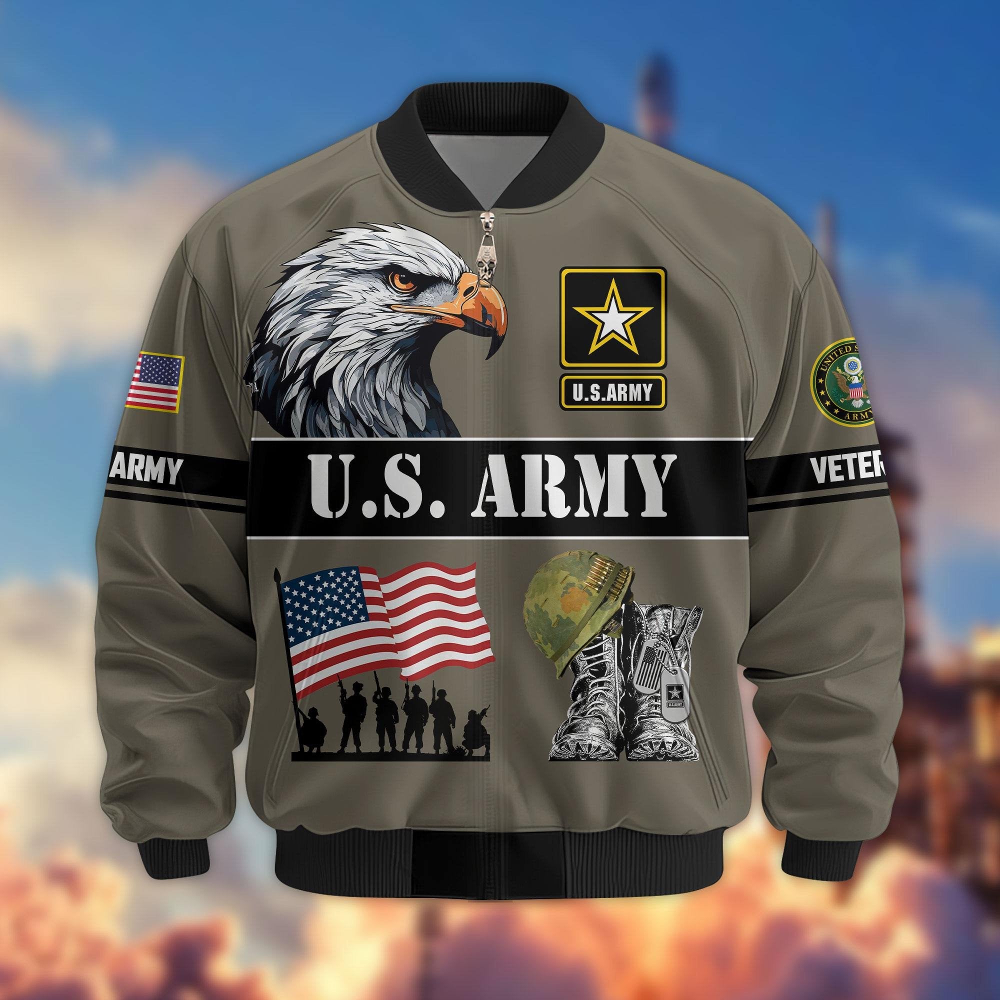 Premium US Veterans Bomber Jacket ATTN290821, Gifts For US Veterans, Gifts On Father's Day, Veterans Day.