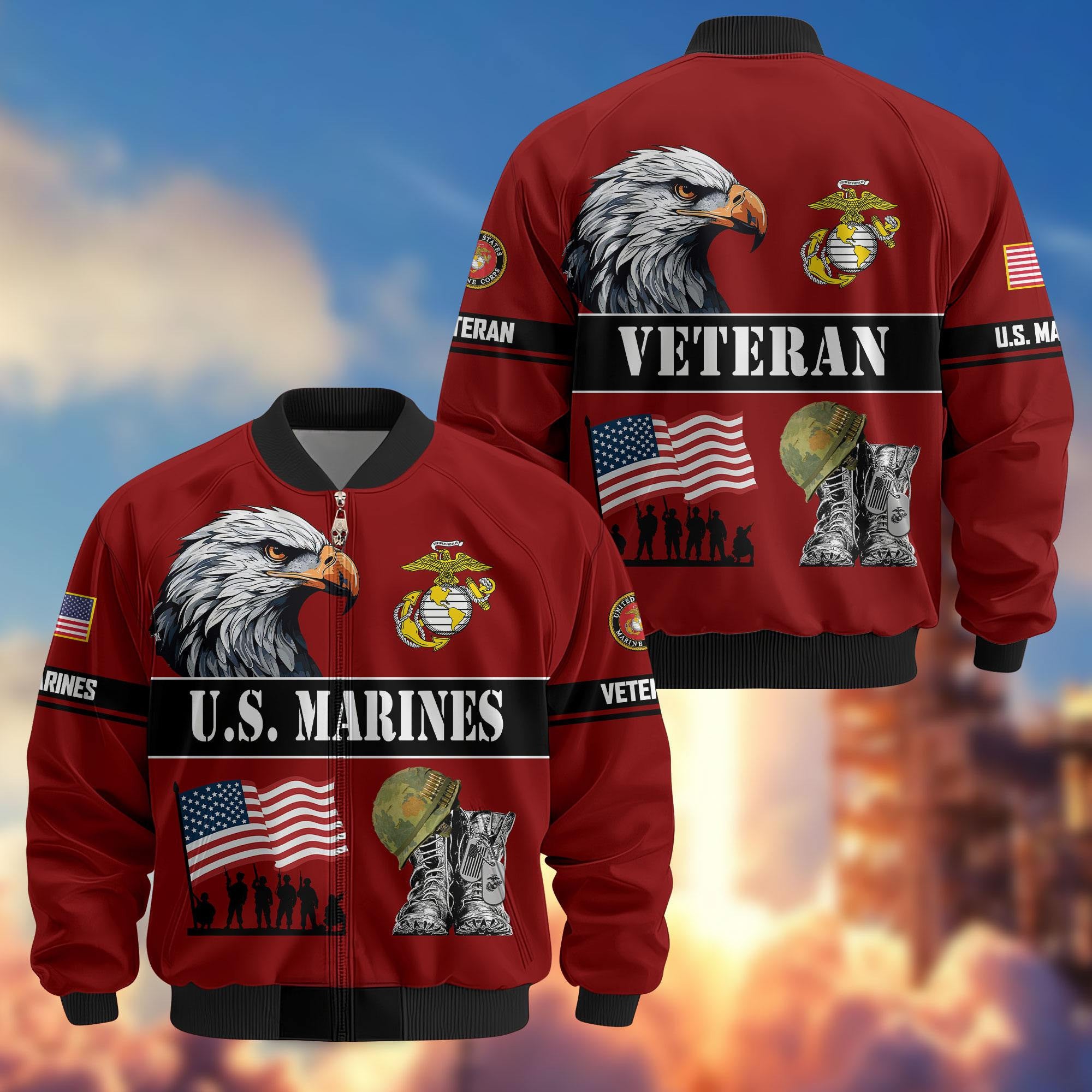 Premium US Veterans Bomber Jacket ATTN290821, Gifts For US Veterans, Gifts On Father's Day, Veterans Day.
