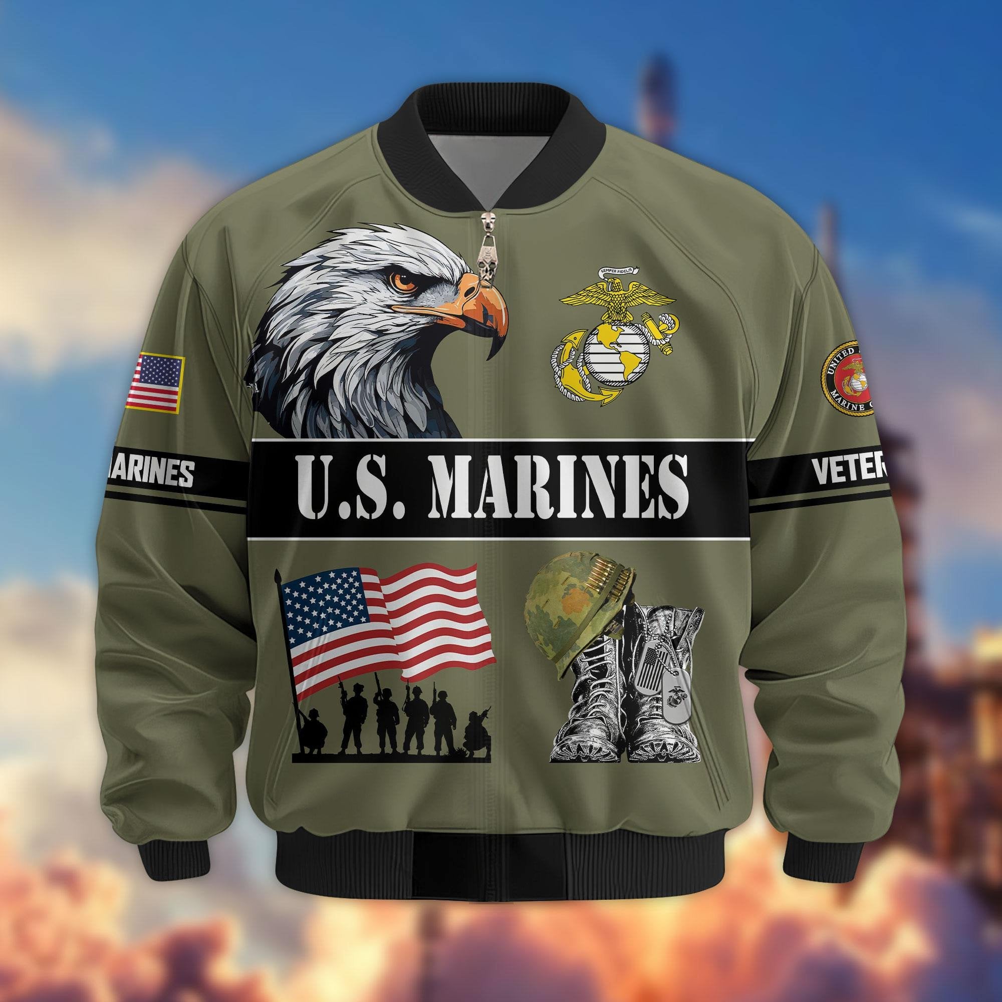 Premium US Veterans Bomber Jacket ATTN290821, Gifts For US Veterans, Gifts On Father's Day, Veterans Day.