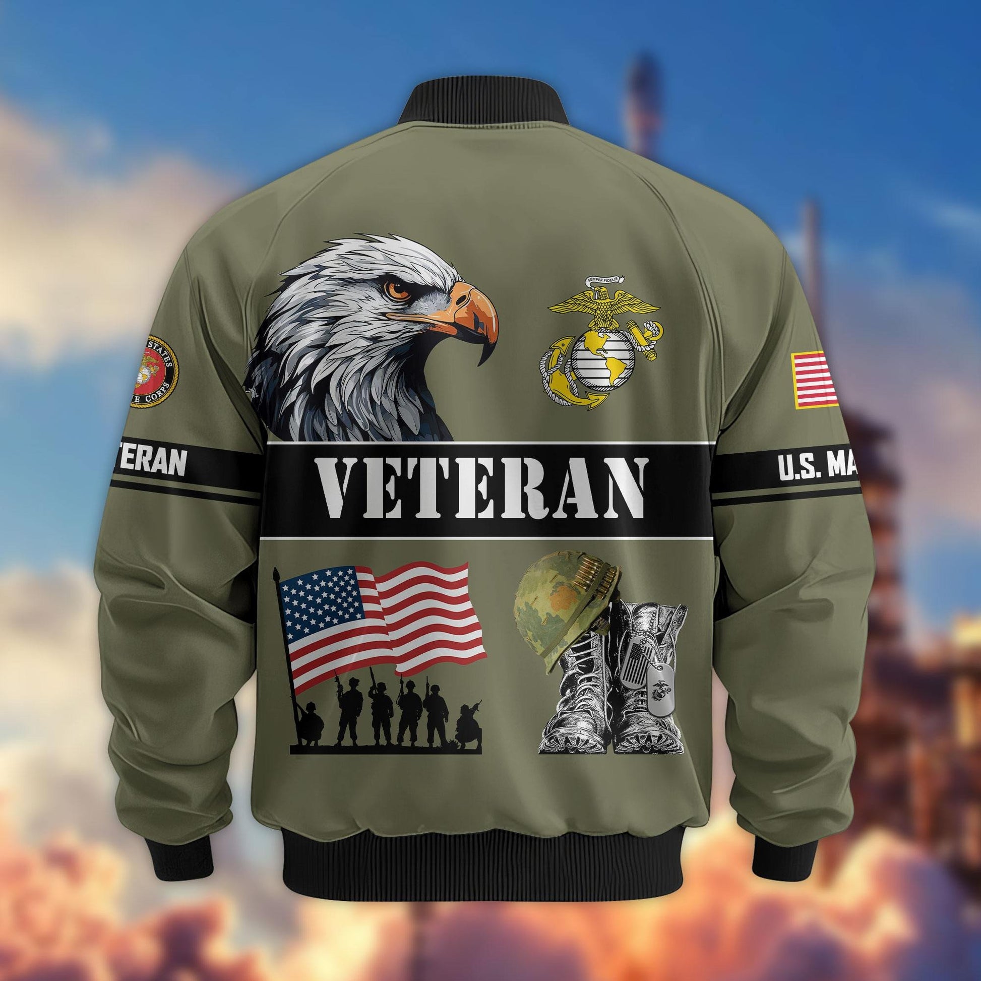 Premium US Veterans Bomber Jacket ATTN290821, Gifts For US Veterans, Gifts On Father's Day, Veterans Day.