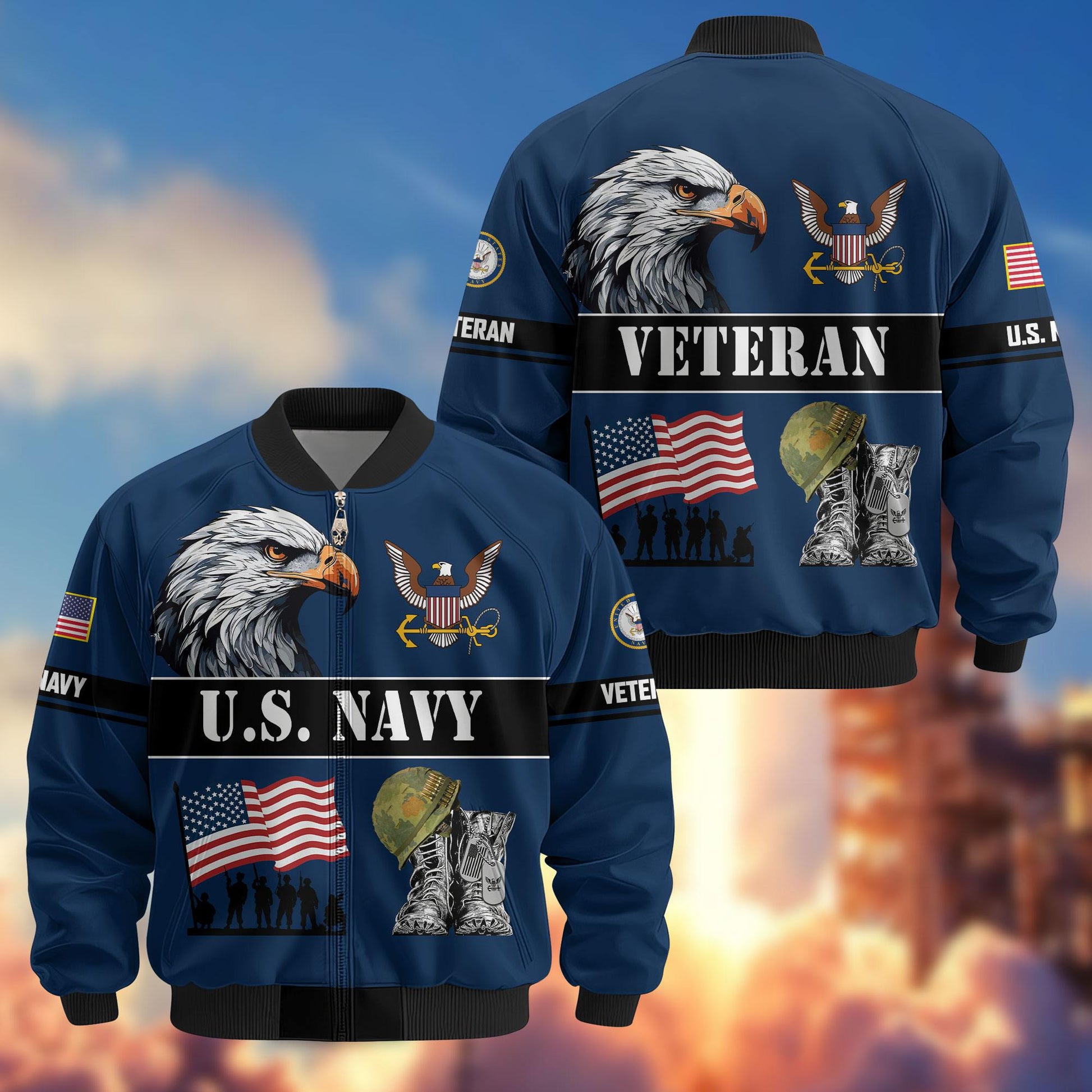 Premium US Veterans Bomber Jacket ATTN290821, Gifts For US Veterans, Gifts On Father's Day, Veterans Day.