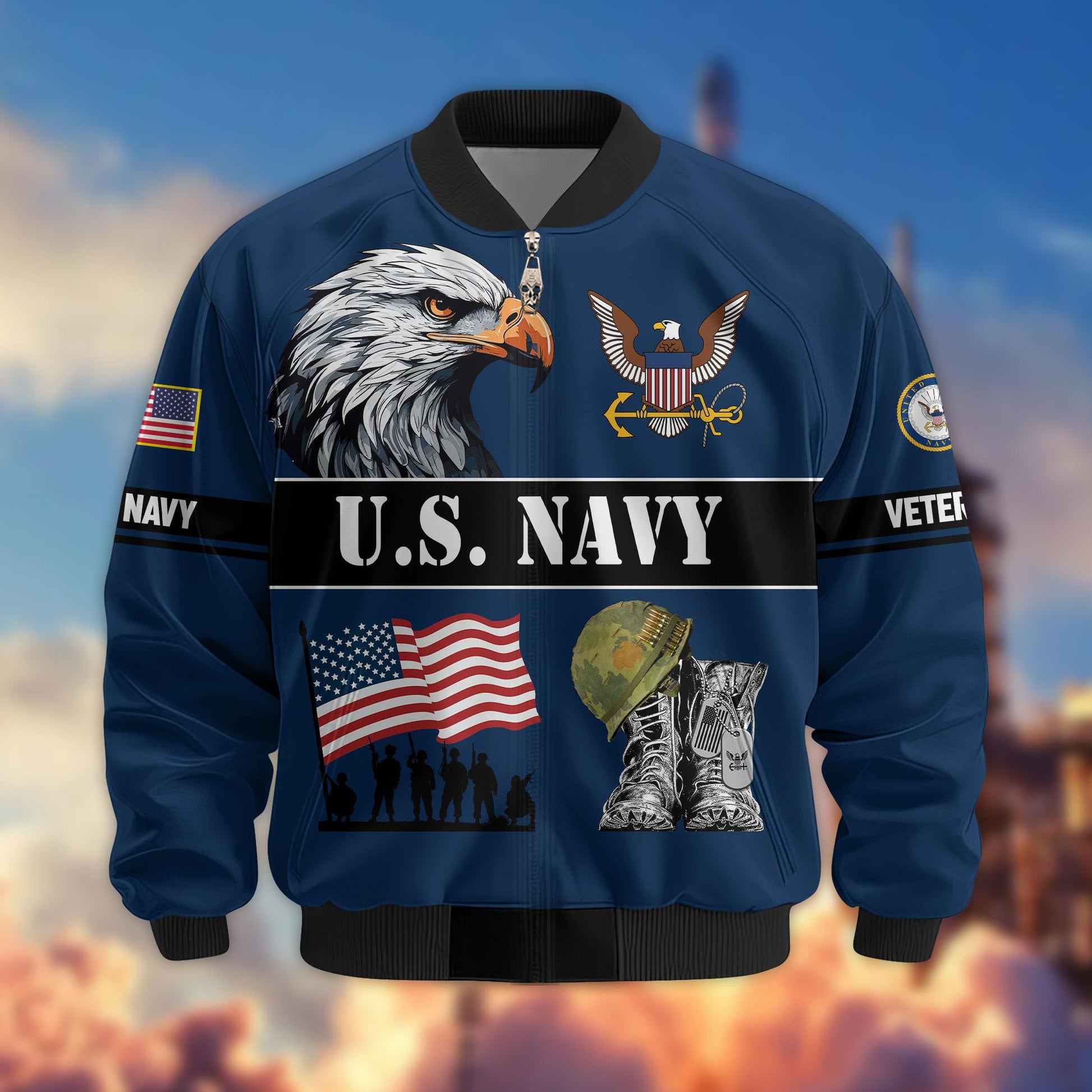 Premium US Veterans Bomber Jacket ATTN290821, Gifts For US Veterans, Gifts On Father's Day, Veterans Day.