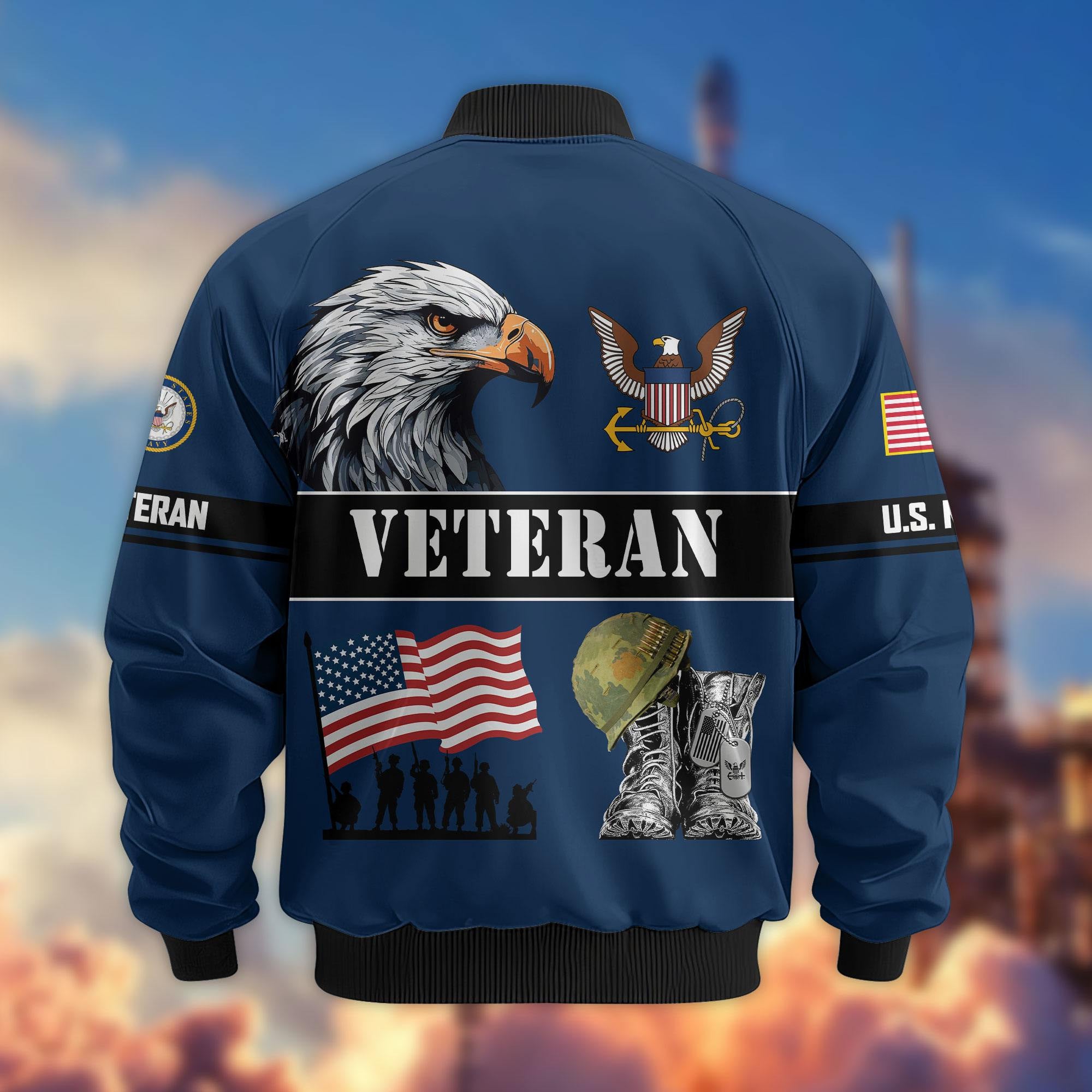Premium US Veterans Bomber Jacket ATTN290821, Gifts For US Veterans, Gifts On Father's Day, Veterans Day.