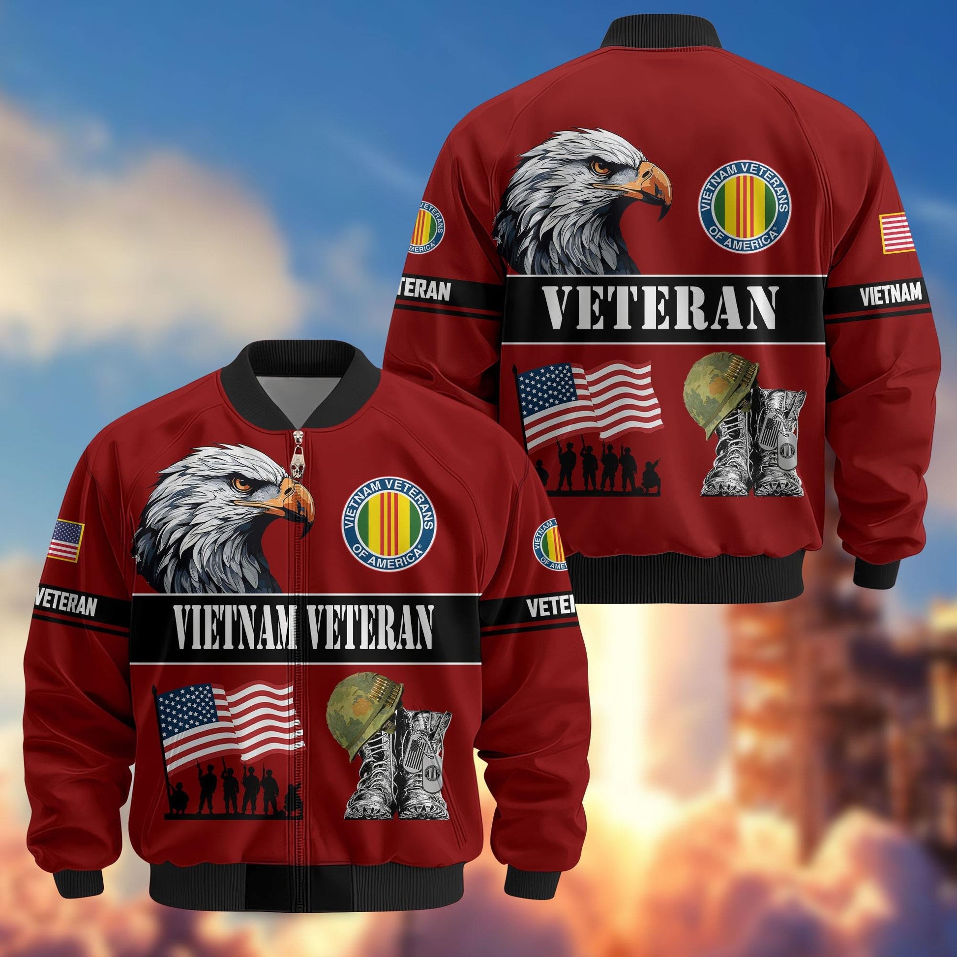 Premium US Veterans Bomber Jacket ATTN290821, Gifts For US Veterans, Gifts On Father's Day, Veterans Day.