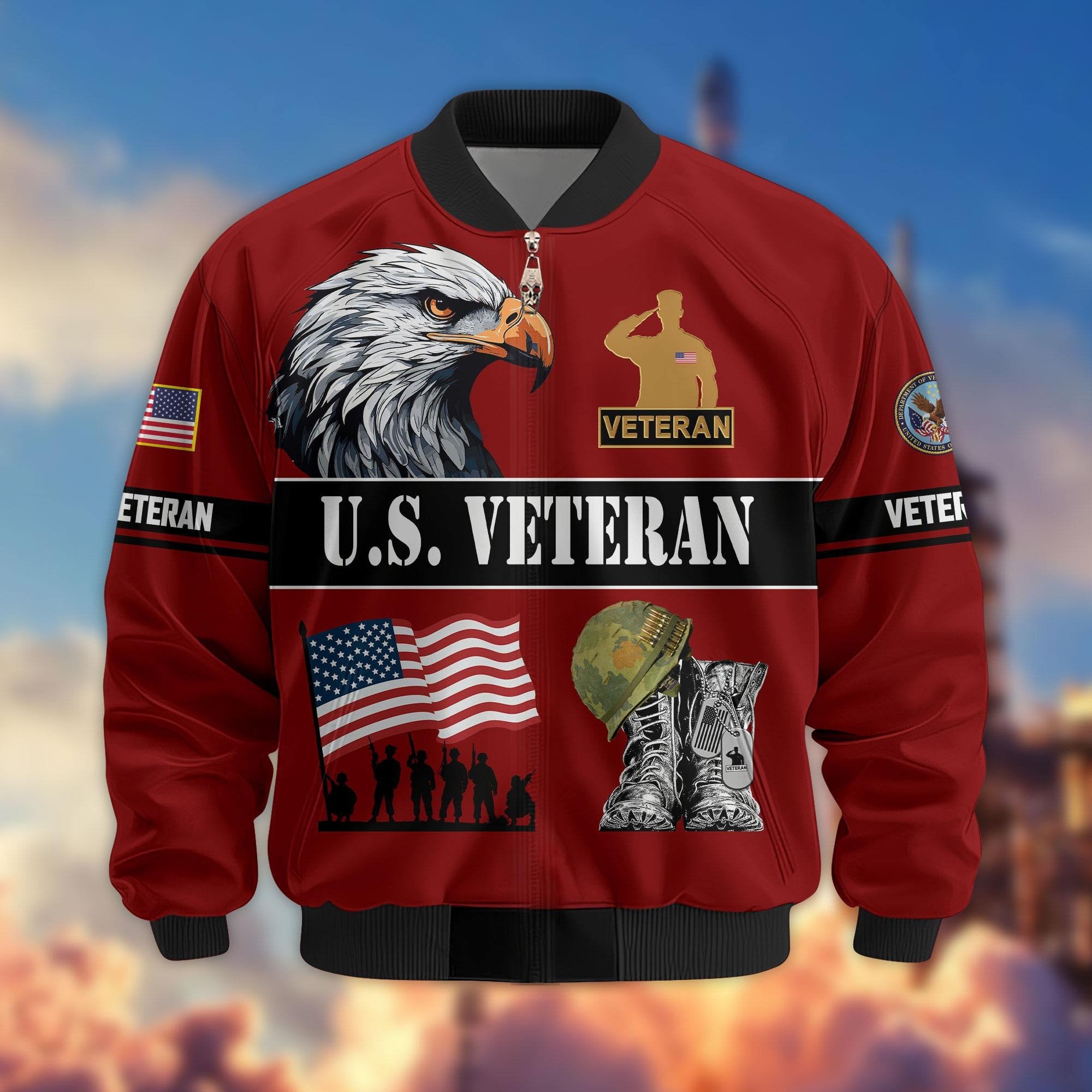 Premium US Veterans Bomber Jacket ATTN290821, Gifts For US Veterans, Gifts On Father's Day, Veterans Day.