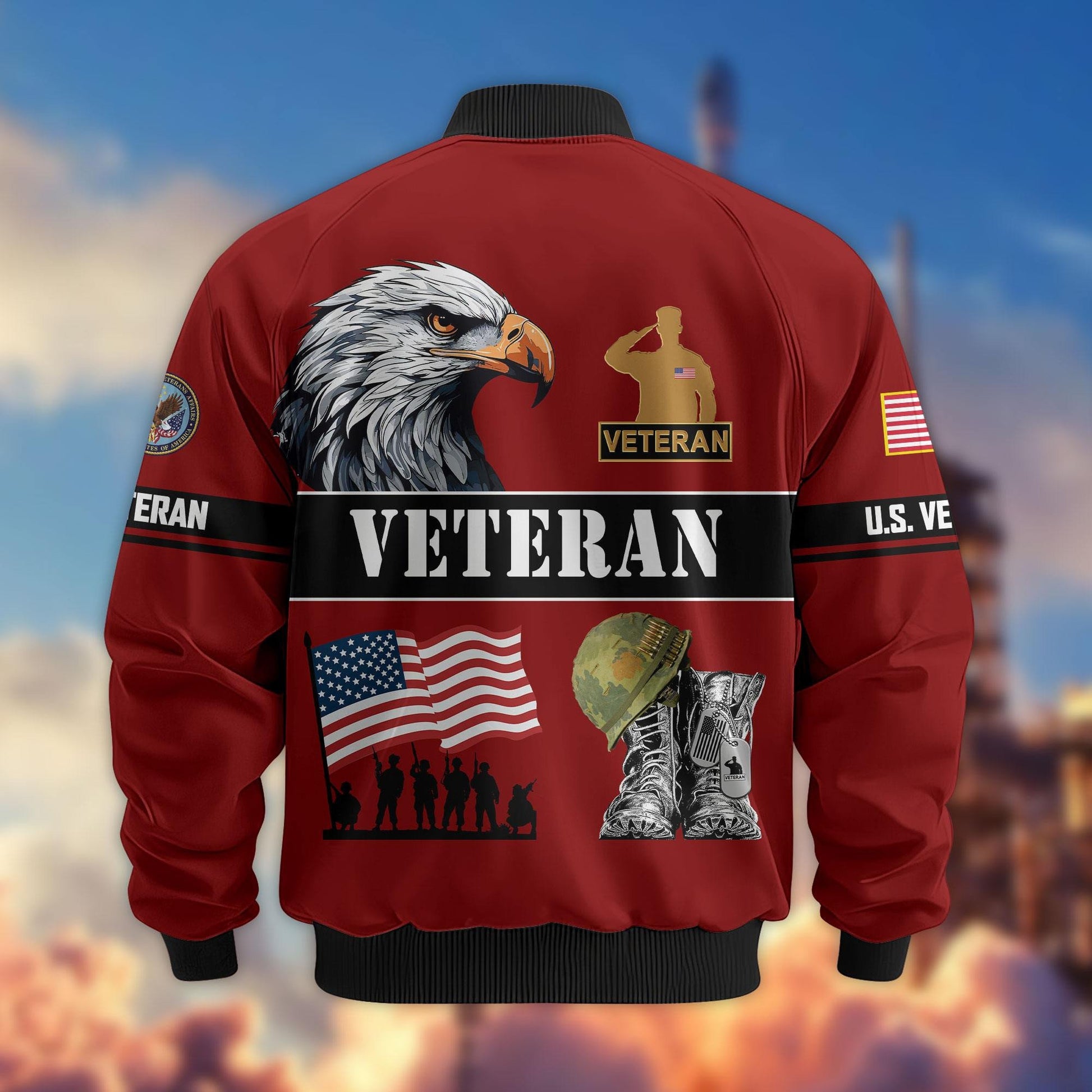 Premium US Veterans Bomber Jacket ATTN290821, Gifts For US Veterans, Gifts On Father's Day, Veterans Day.