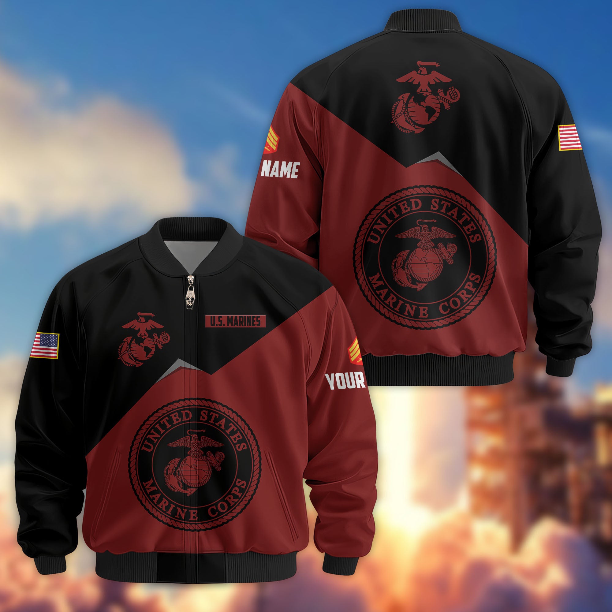 Premium Custom USMC Veteran Bomber Jacket VPVC804303, Gifts For US Marine Veteran, Gifts On Father's Day, Veterans Day.