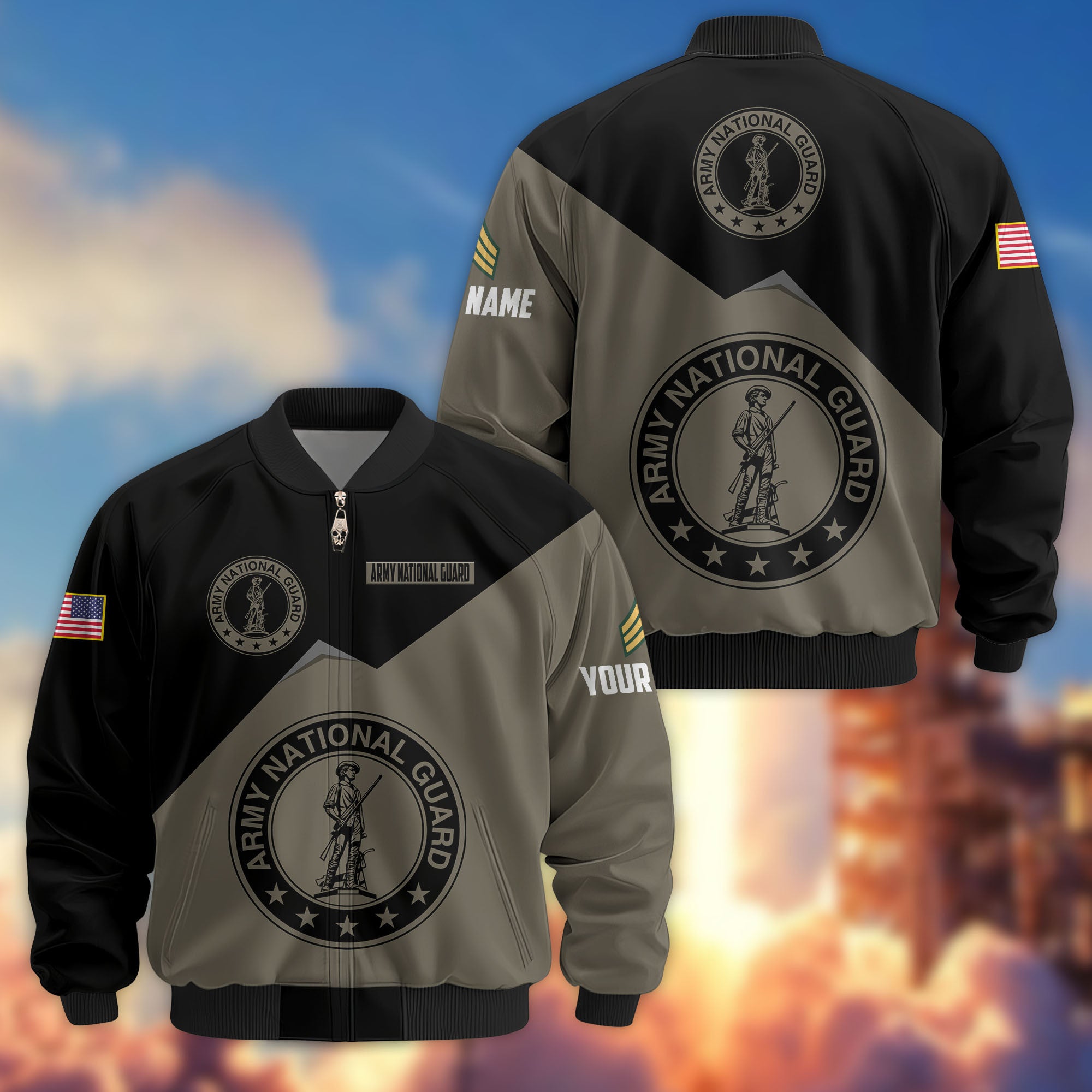 Premium Custom US Army National Guard Veteran Bomber Jacket VPVC804308, Gifts For Army National Guard Veteran, Gifts On Father's Day, Veterans Day.