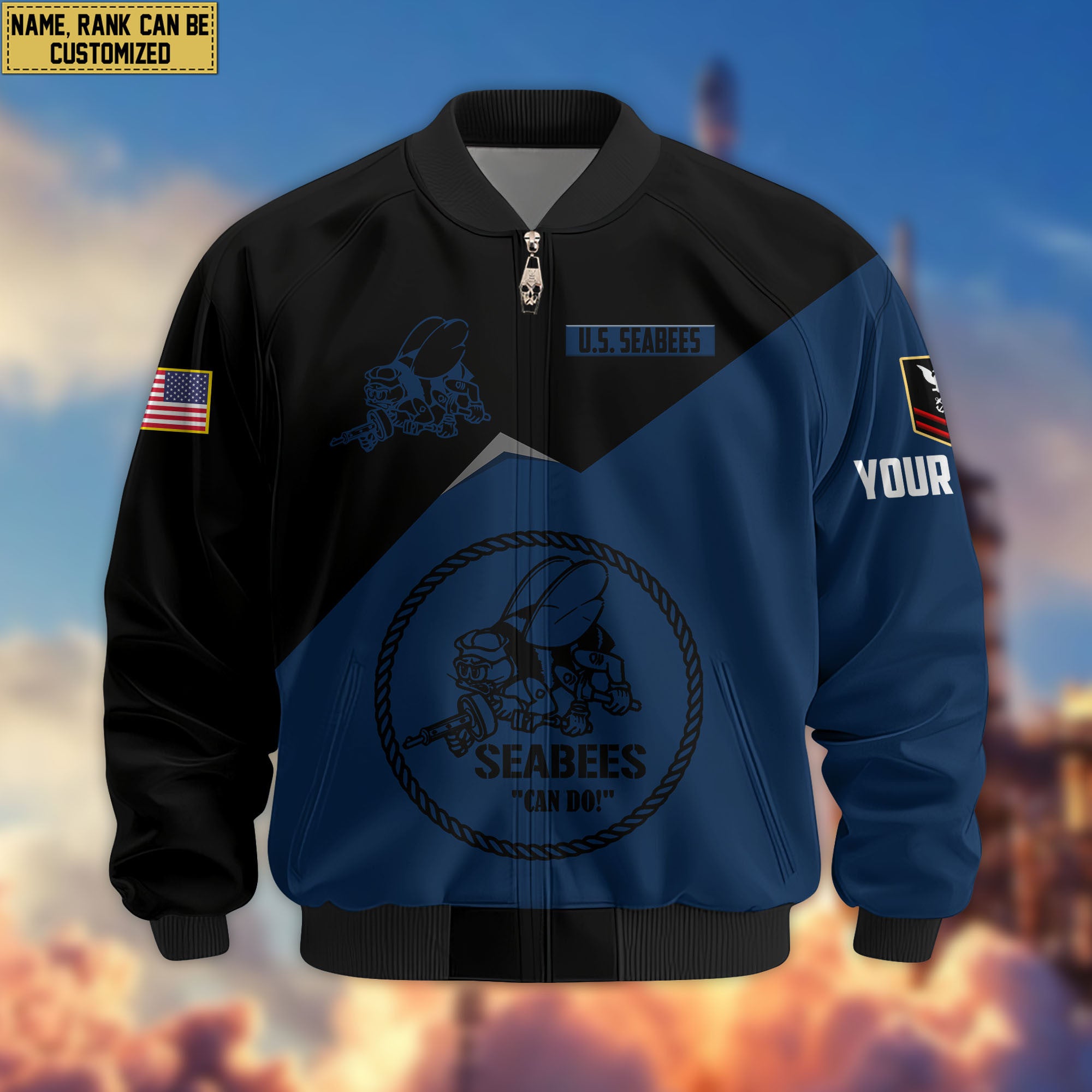 Premium Custom US Seabees Bomber Jacket VPVC804309, Gifts For Seabees Veteran, Gifts On Father's Day, Veterans Day.
