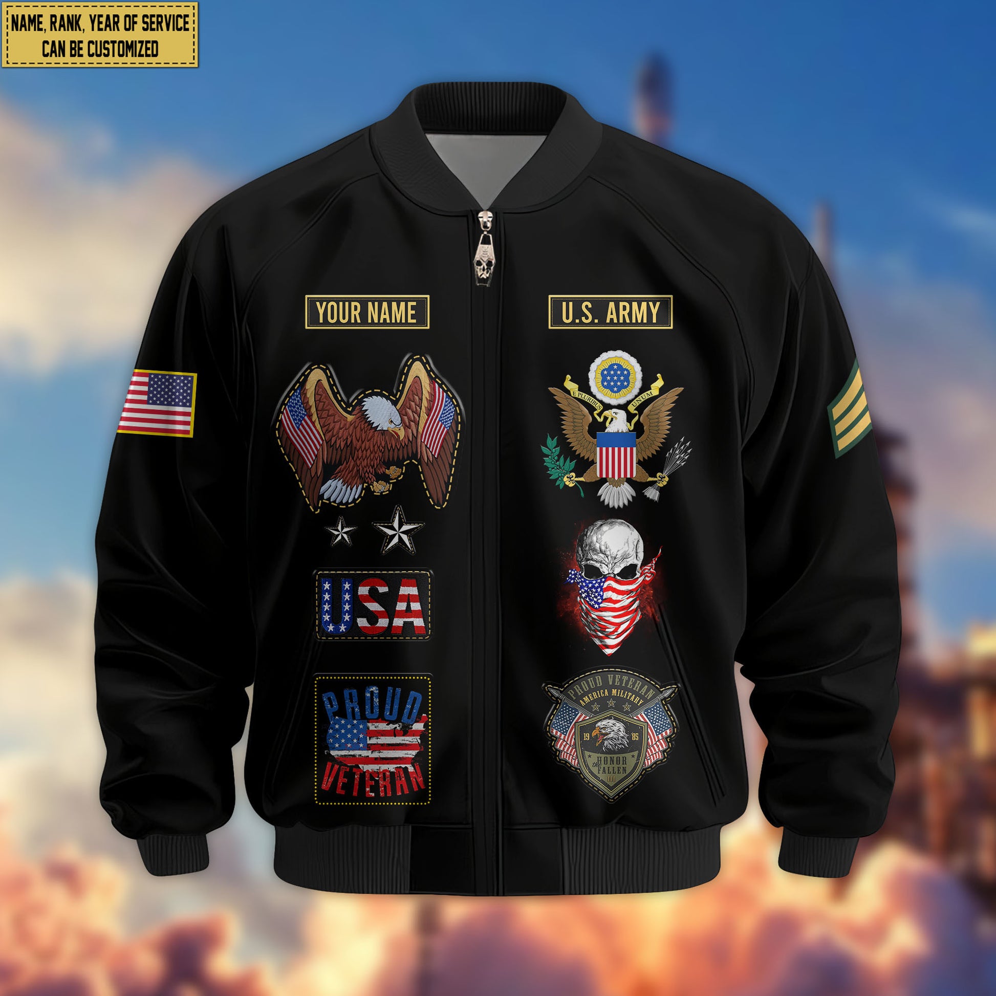 Premium Custom US Army Veteran Bomber Jacket VPVC804401, Gifts For US Army Veteran, Gifts On Father's Day, Veterans Day.