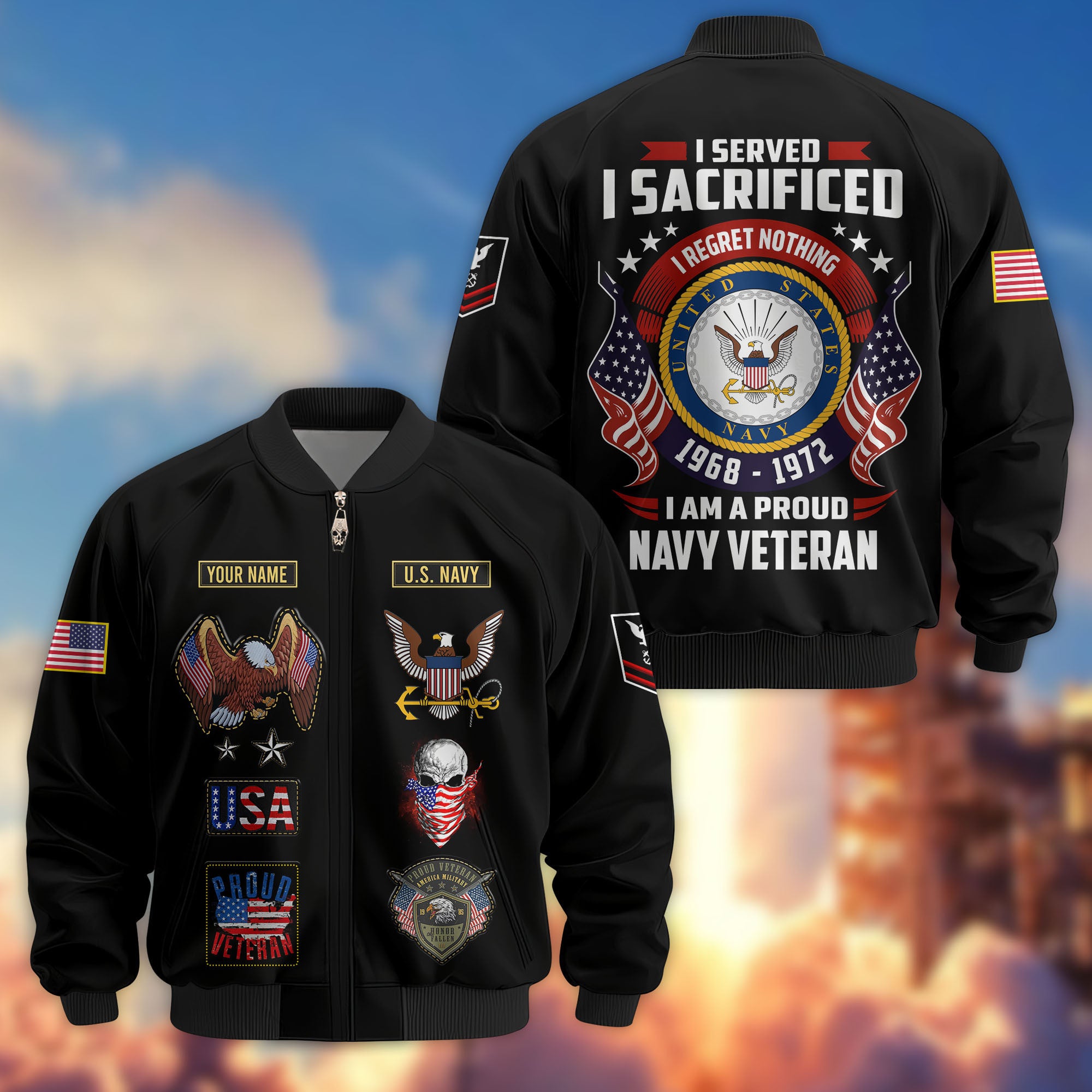Premium Custom US Navy Veteran Bomber Jacket VPVC804402, Gifts For US Navy Veteran, Gifts On Father's Day, Veterans Day.