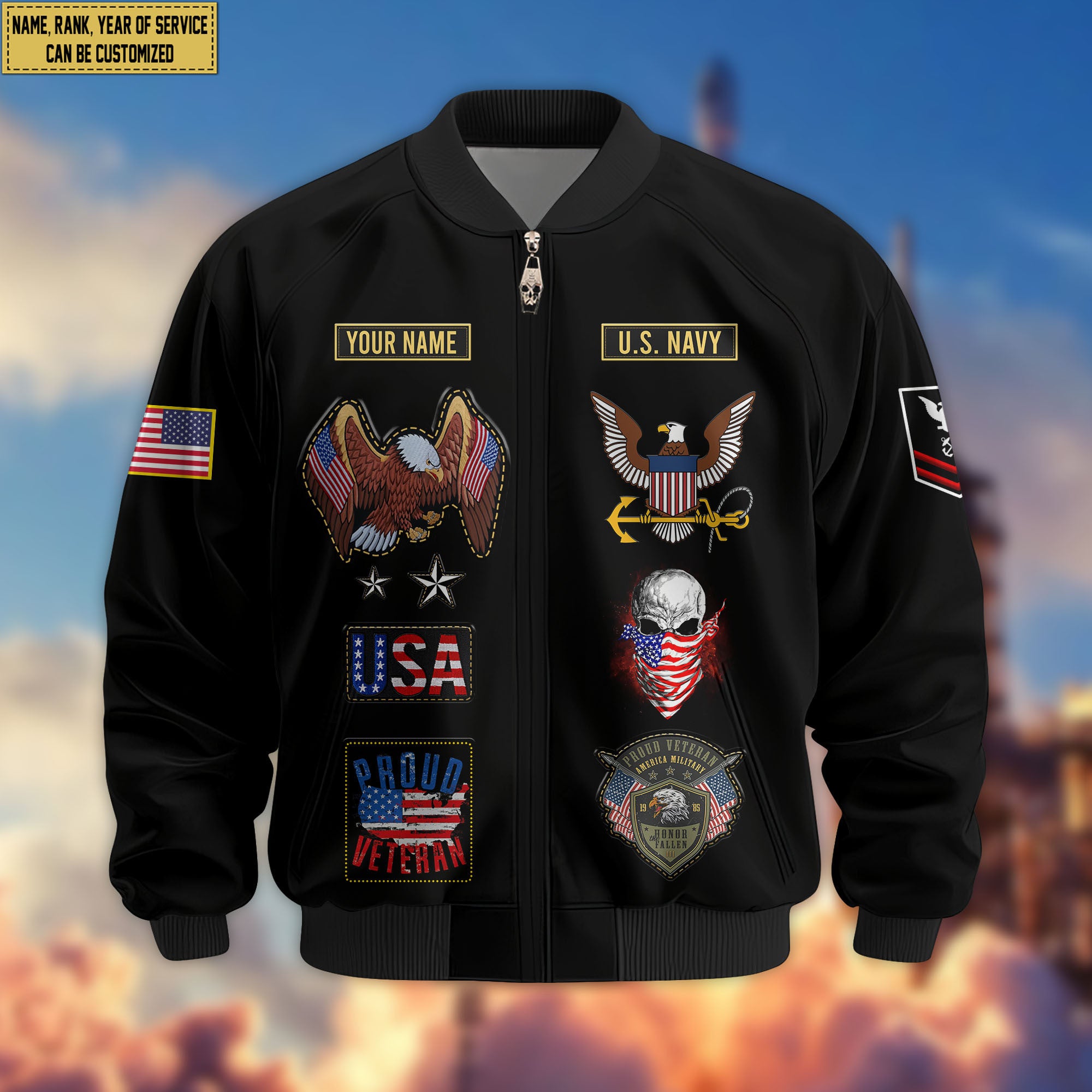 Premium Custom US Navy Veteran Bomber Jacket VPVC804402, Gifts For US Navy Veteran, Gifts On Father's Day, Veterans Day.