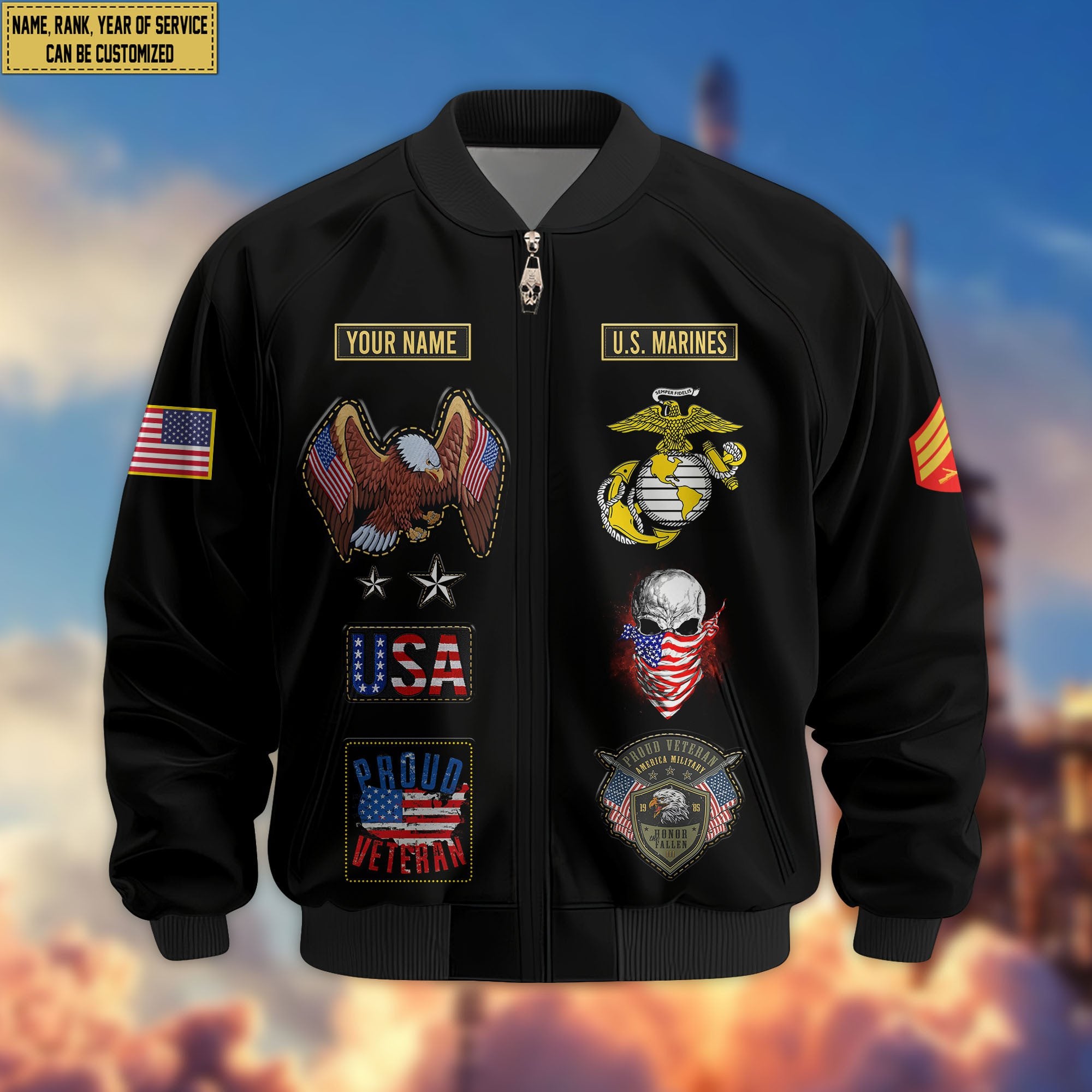 Premium Custom USMC Veteran Bomber Jacket VPVC804403, Gifts For US Marine Veteran, Gifts On Father's Day, Veterans Day.