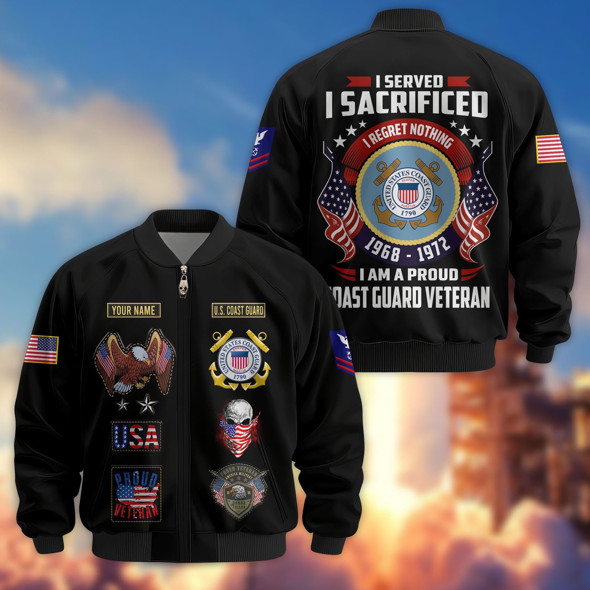 Premium Custom USCG Veteran Bomber Jacket VPVC804405, Gifts For Coast Guard Veteran, Gifts On Father's Day, Veterans Day.