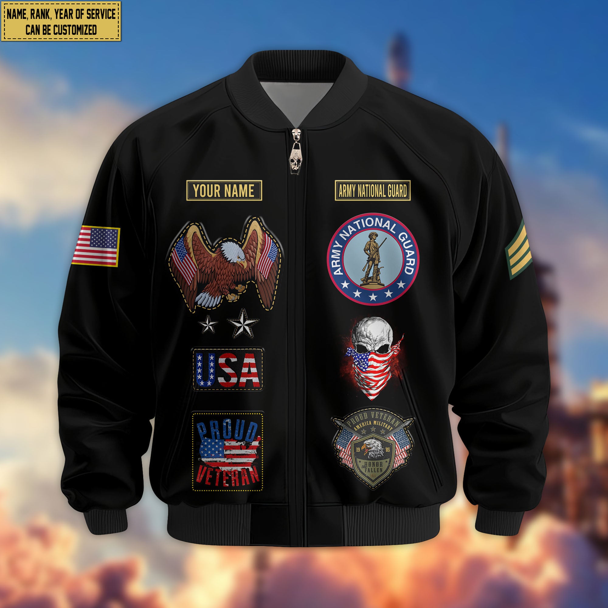 Premium Custom US Army National Guard Veteran Bomber Jacket VPVC804408, Gifts For Army National Guard Veteran, Gifts On Father's Day, Veterans Day.