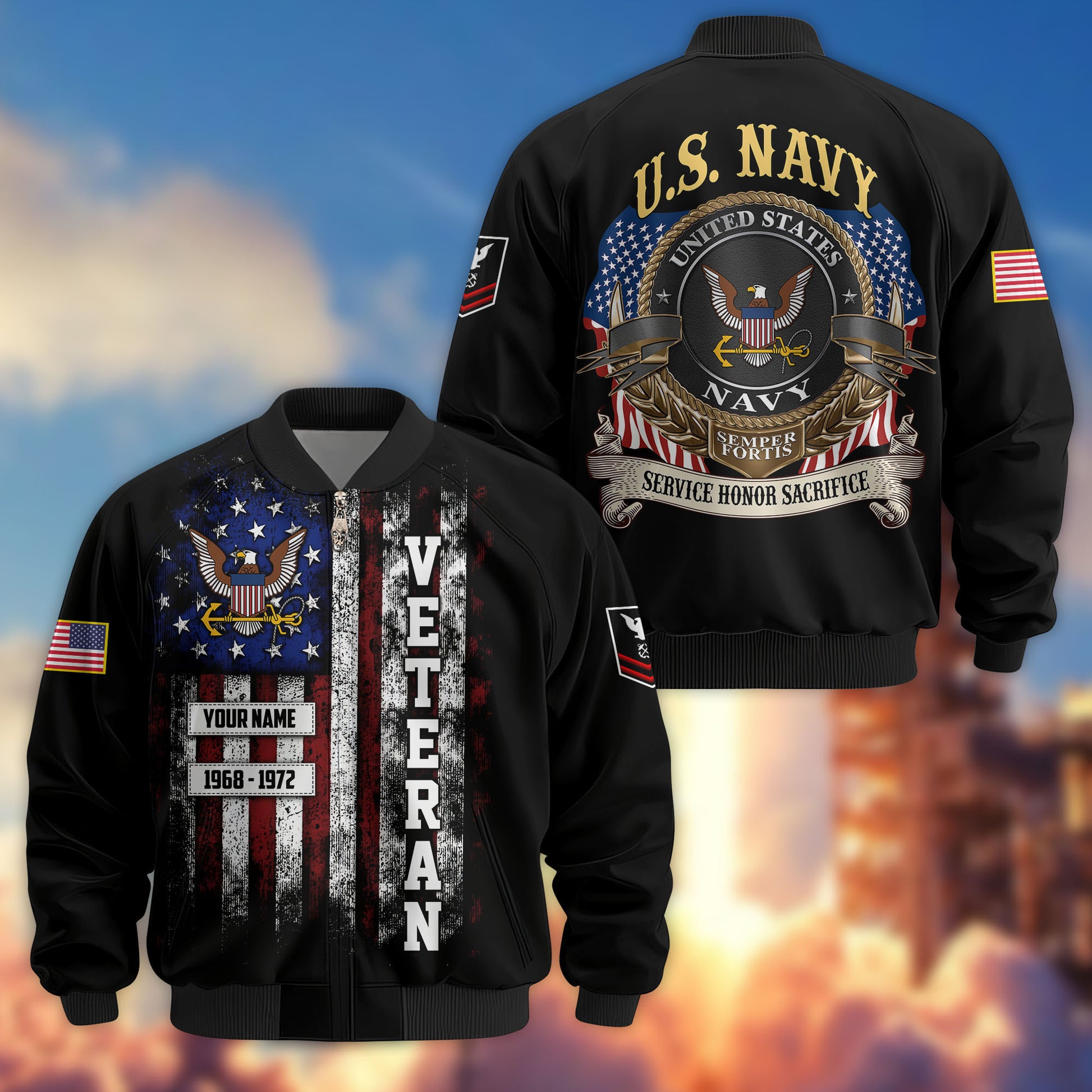Premium Custom US Navy Veteran Bomber Jacket VPVC804502, Gifts For US Navy Veteran, Gifts On Father's Day, Veterans Day.