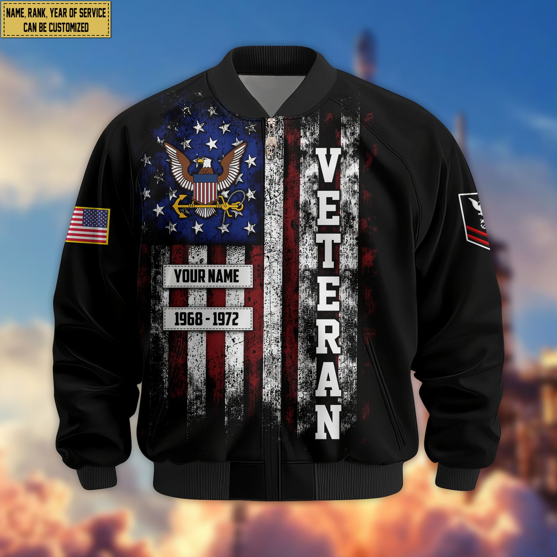 Premium Custom US Navy Veteran Bomber Jacket VPVC804502, Gifts For US Navy Veteran, Gifts On Father's Day, Veterans Day.