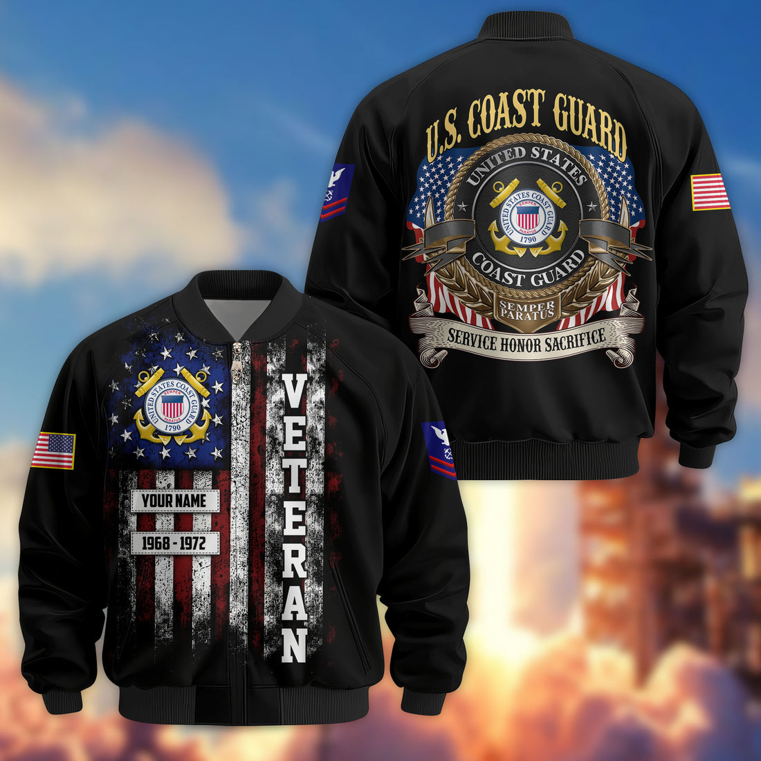 Premium Custom USCG Veteran Bomber Jacket VPVC804505, Gifts For Coast Guard Veteran, Gifts On Father's Day, Veterans Day.