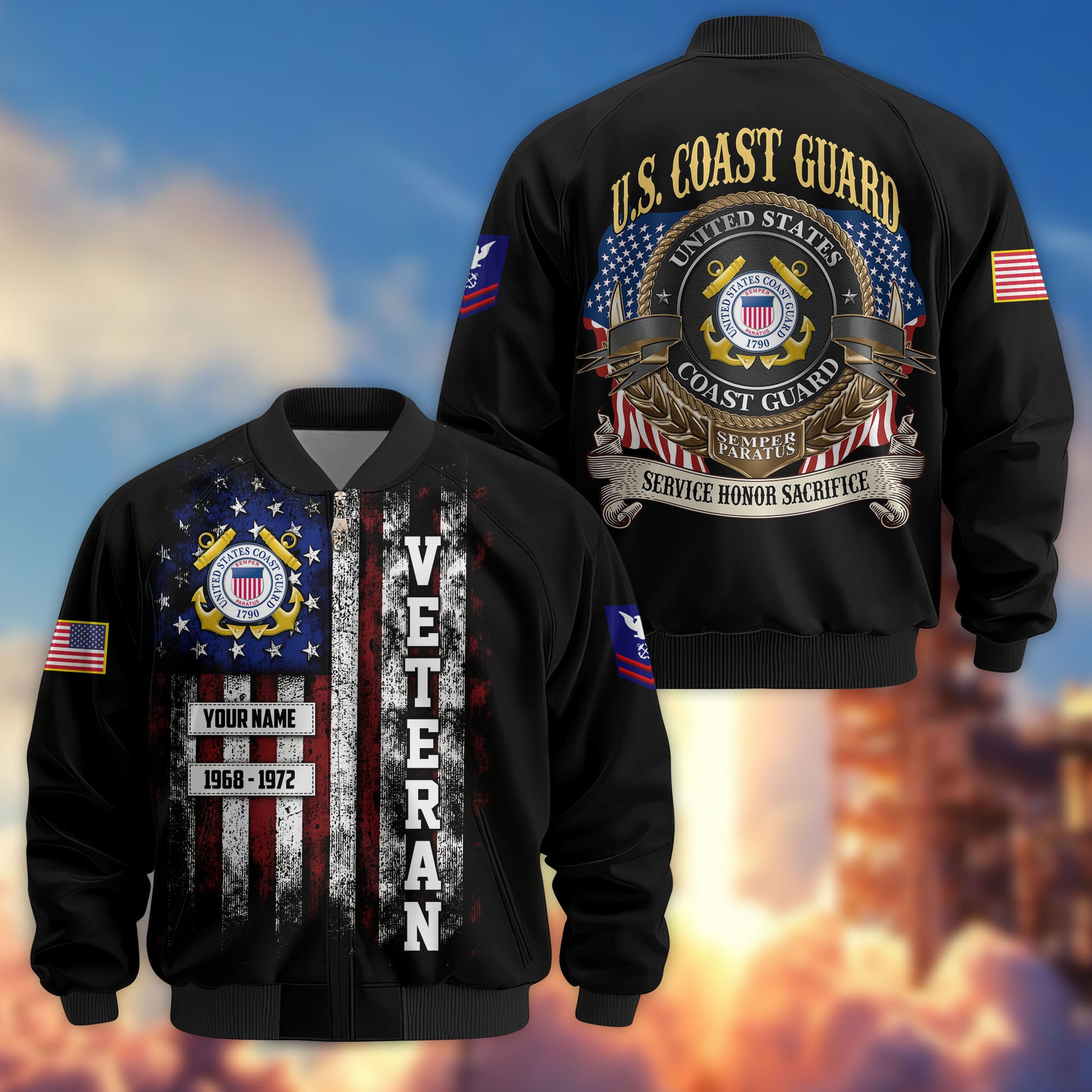 Premium Custom USCG Veteran Bomber Jacket VPVC804505, Gifts For Coast Guard Veteran, Gifts On Father's Day, Veterans Day.