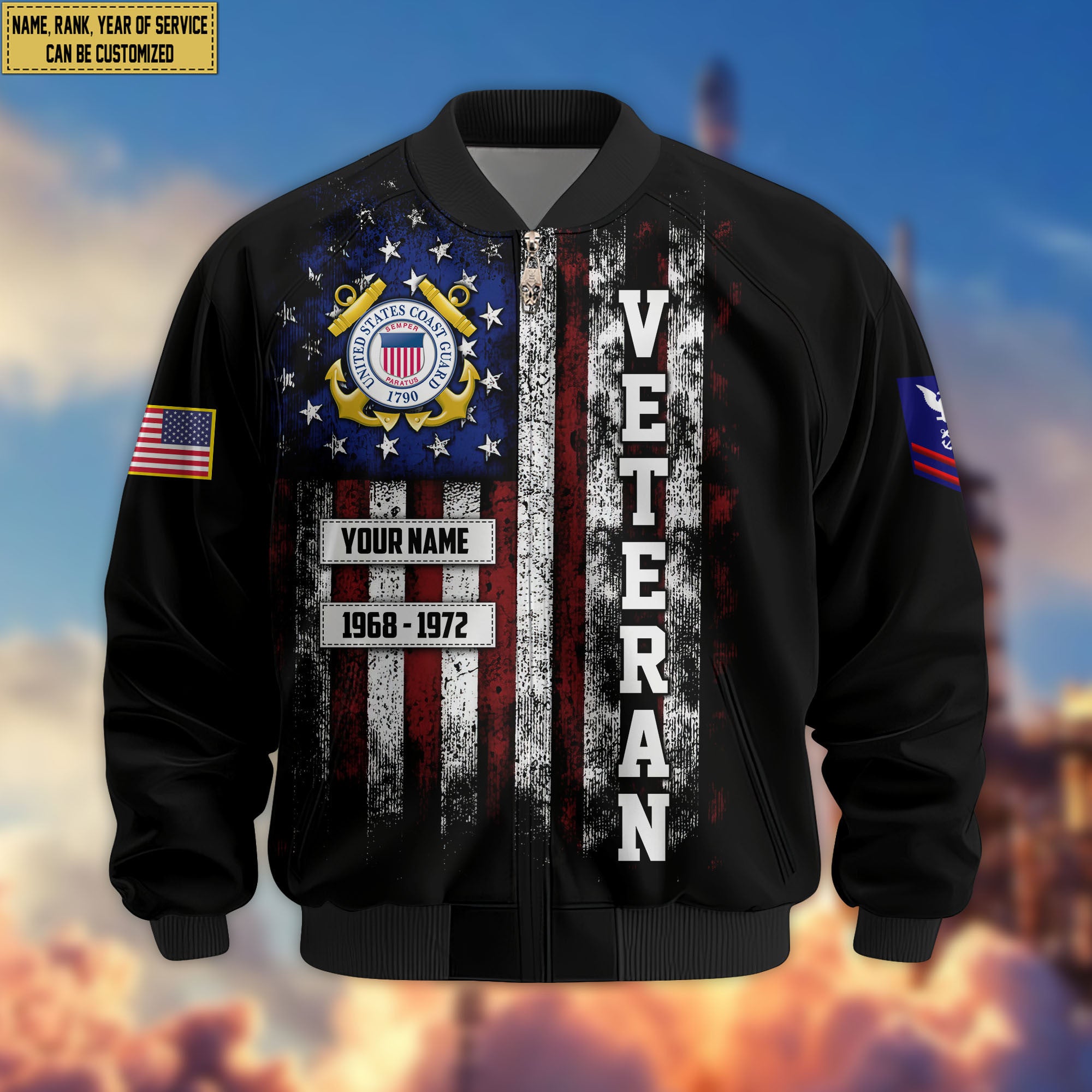 Premium Custom USCG Veteran Bomber Jacket VPVC804505, Gifts For Coast Guard Veteran, Gifts On Father's Day, Veterans Day.